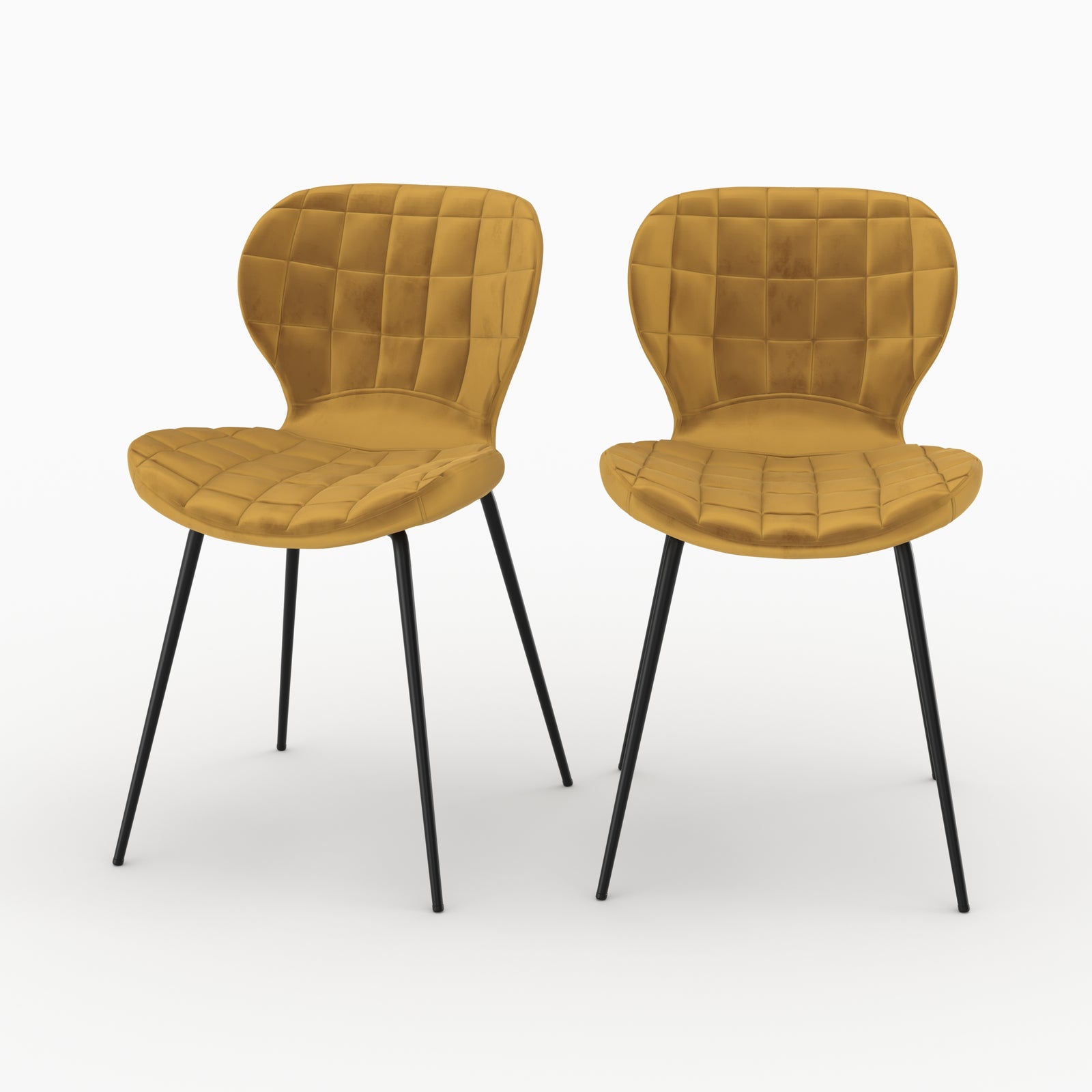 lot 2 chaises mazzia en velours jaune curry pieds en metal