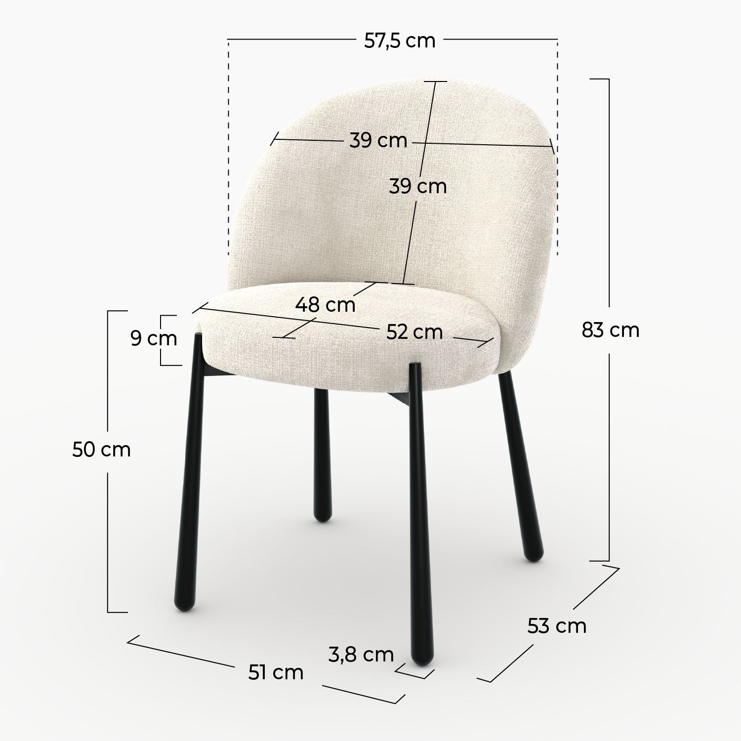 Lot de 2 chaises Pulpy en velours chenillé écru et métal noir