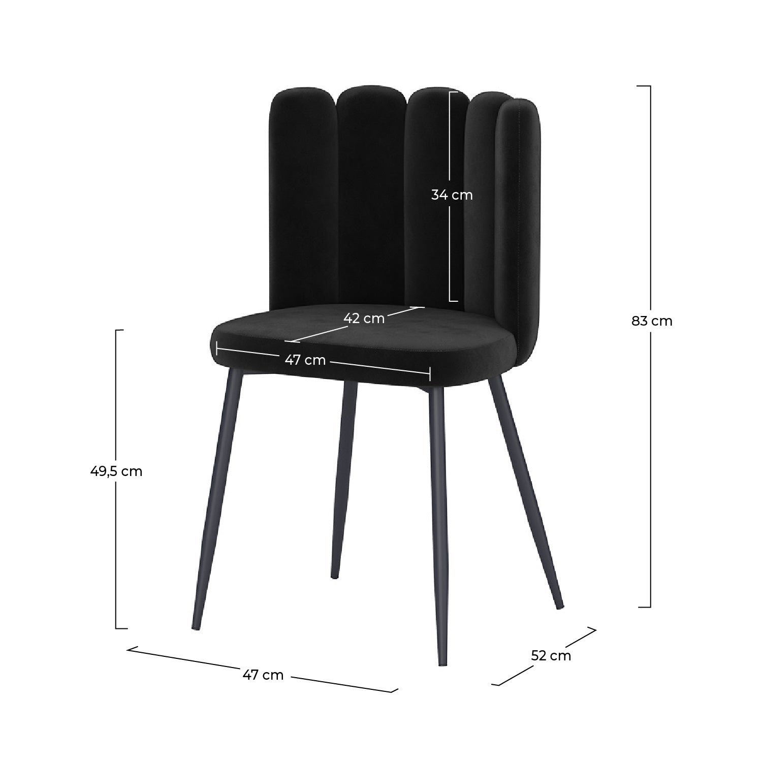 Silla Rosy de terciopelo negro (lote de 2)