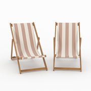 Lot de 2 chiliennes de jardin Bohol en bois d'acacia et tissu rayé écru et taupe