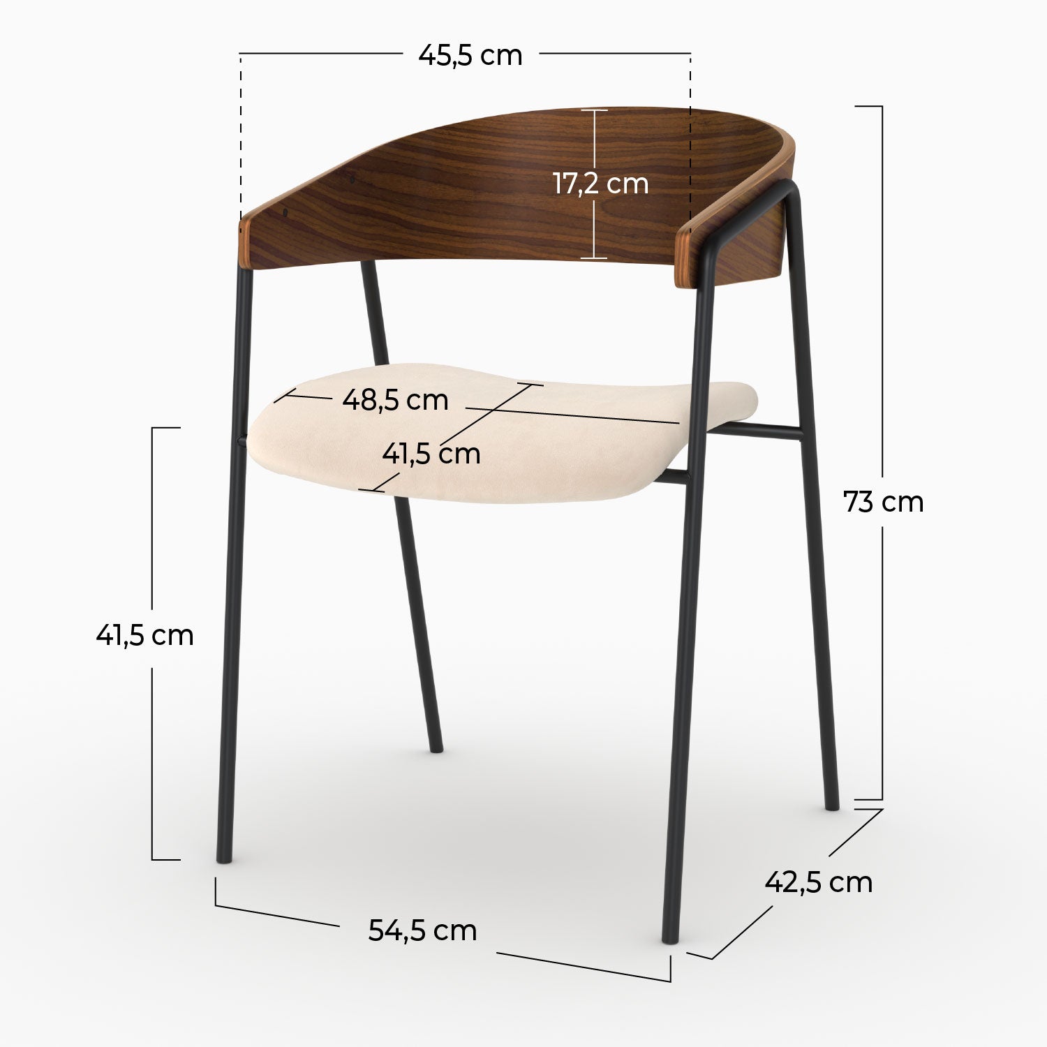 Lot de 2 chaises Esmée en velours blanc cassé et bois de noyer