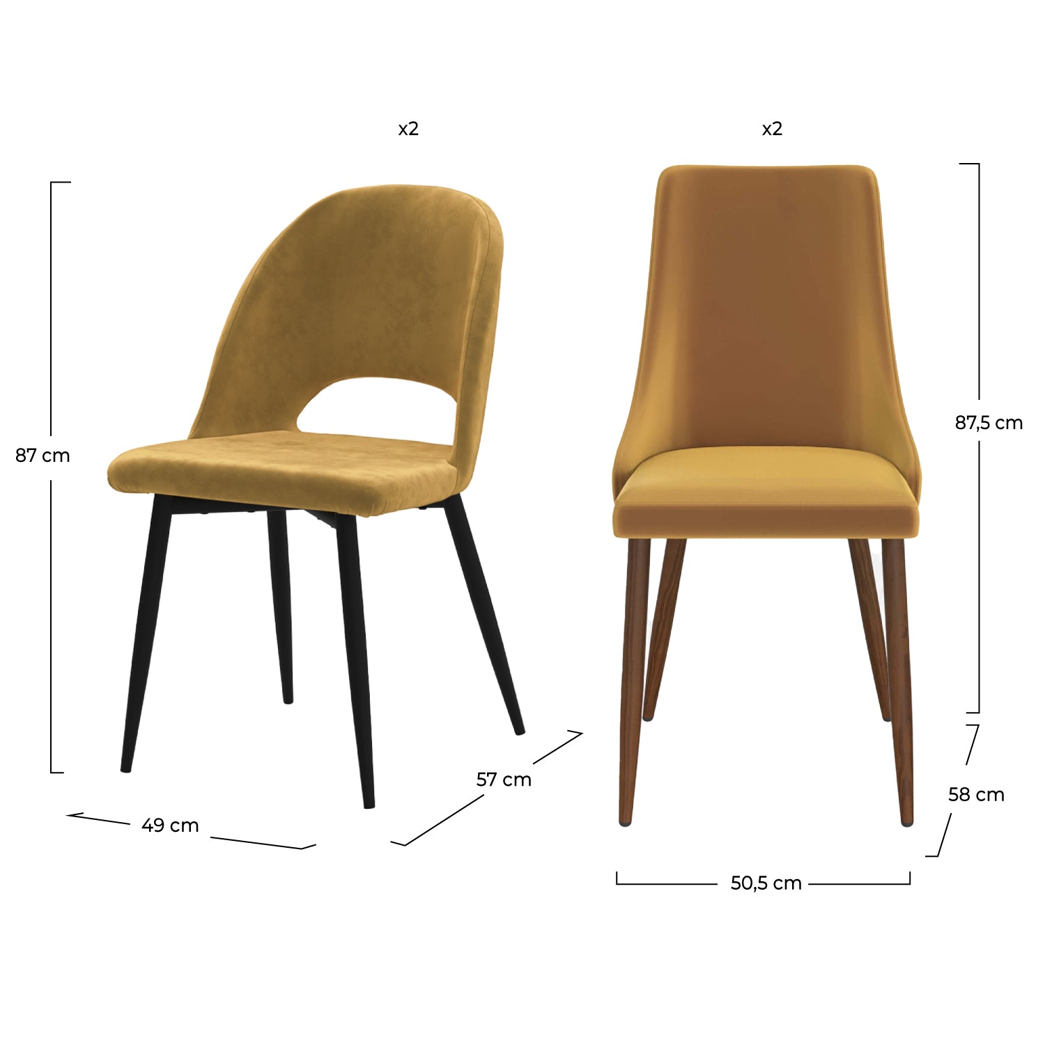 lot 4 chaises penelope velours jaune dossier haut ou asymetrique rendez vous deco