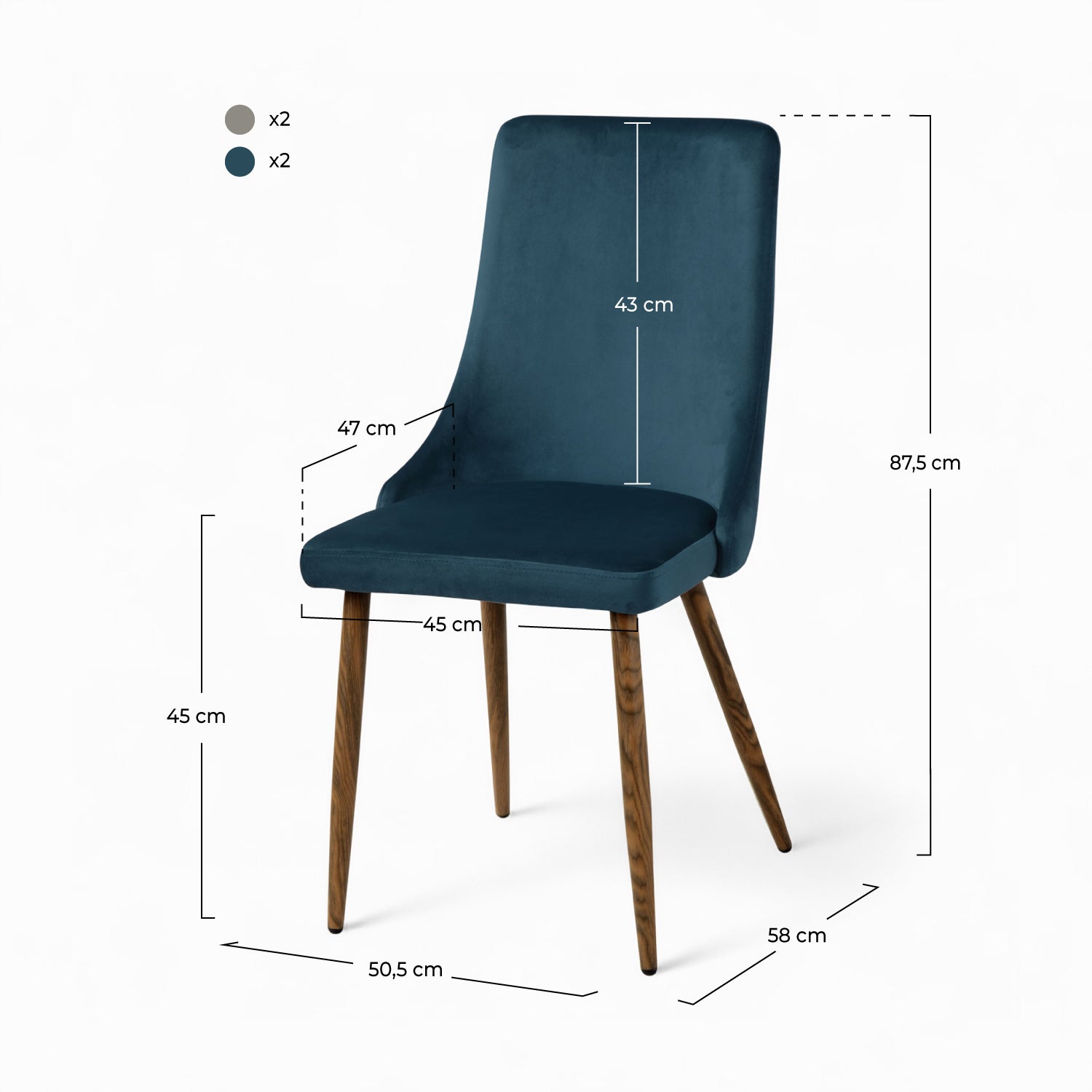 lot 4 chaises vinni haut dossier velours bleu gris rendez vous deco