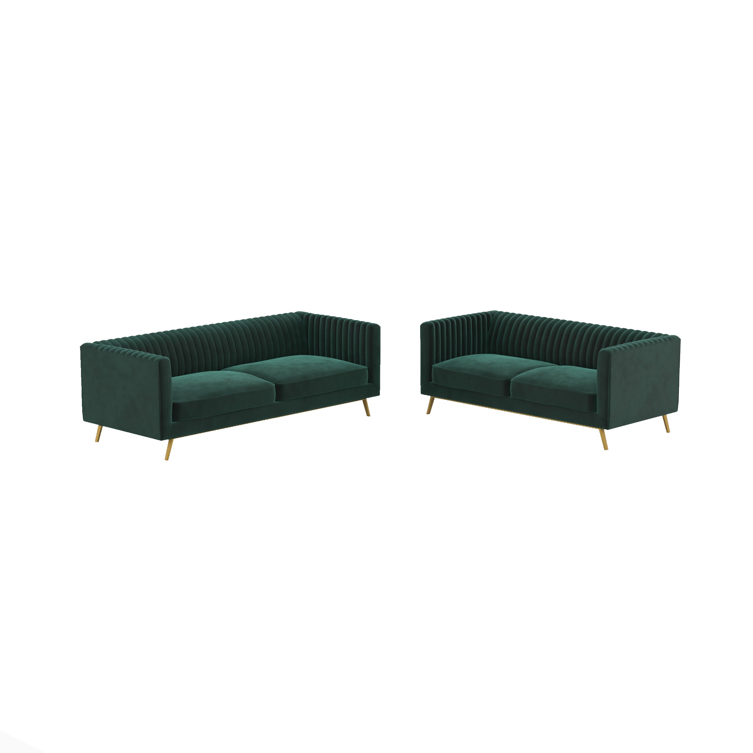 lot de 2 canapes en velours vert sapin pieds dores gatsby