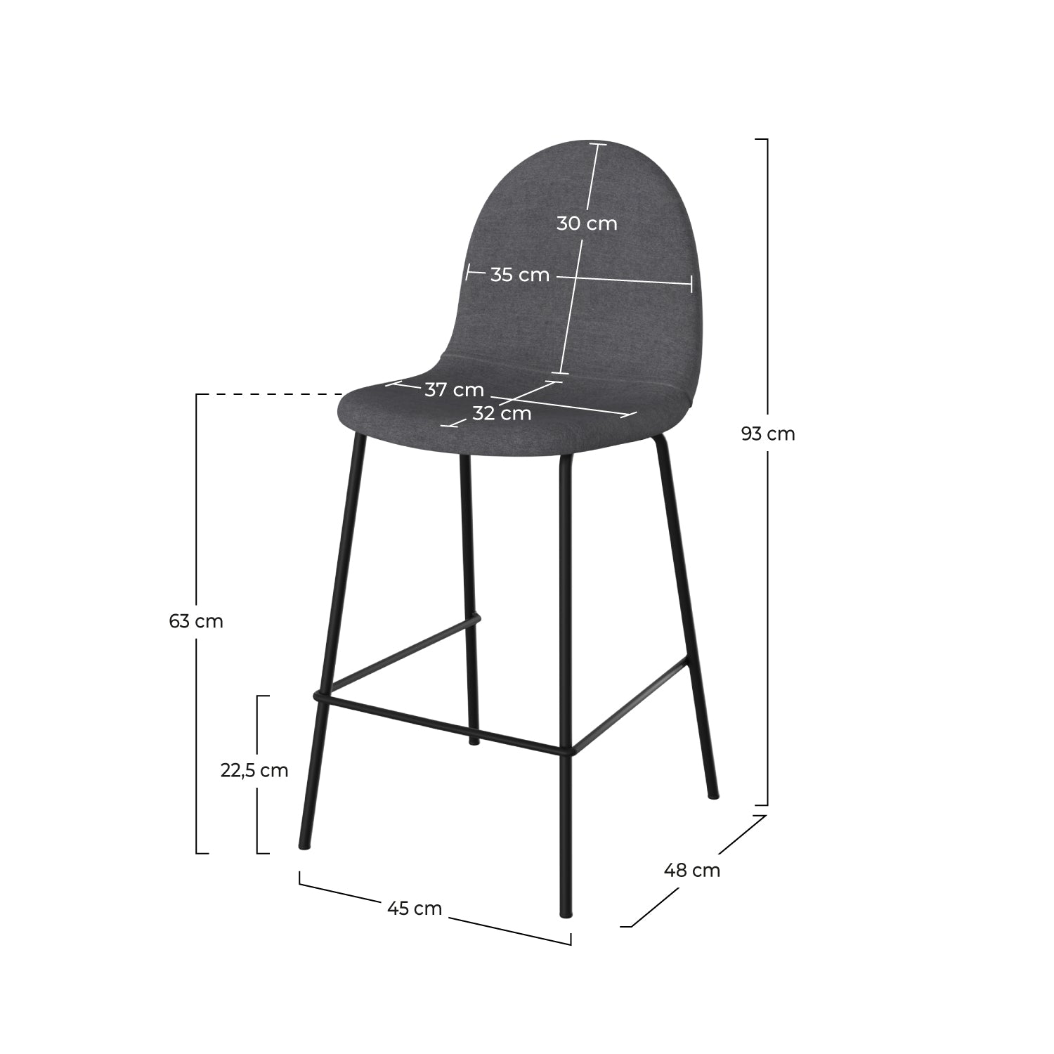 lot de 2 chaise de bar 66 cm tissu gris fonce lena mi hauteur