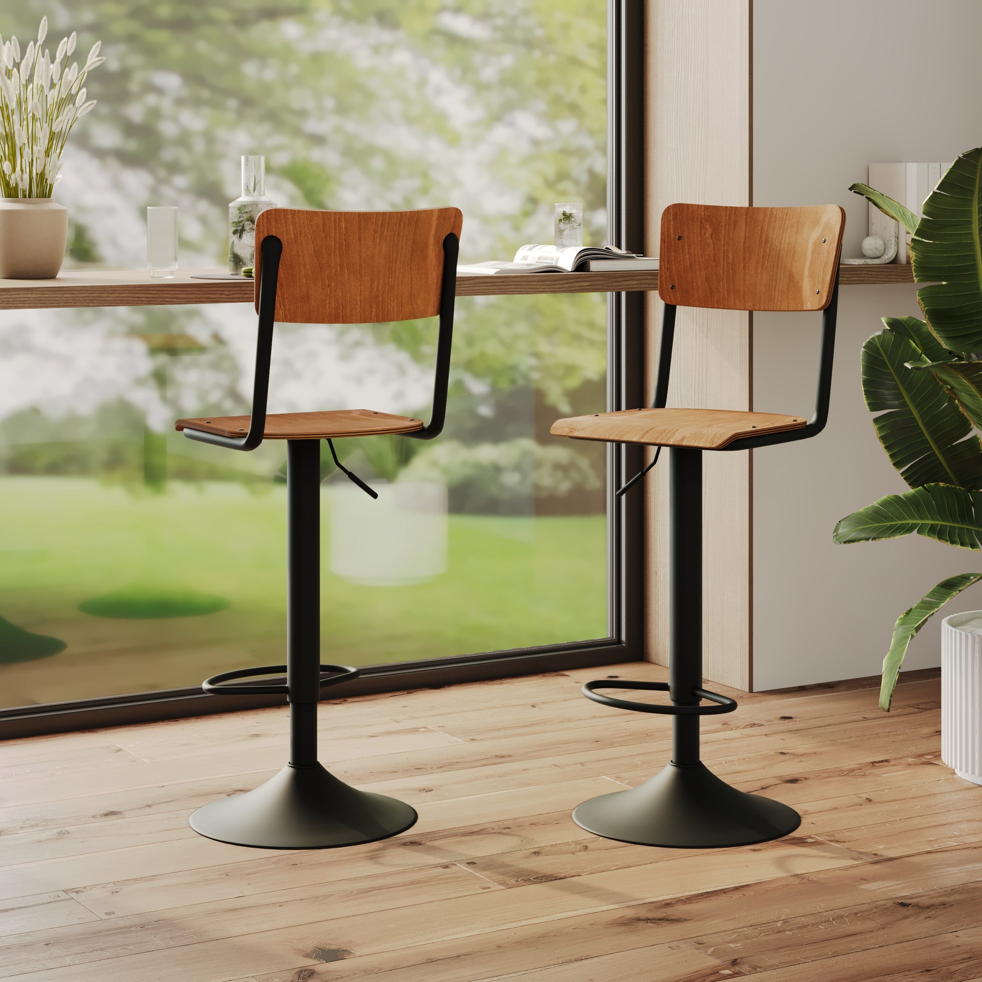 lot de 2 chaise de bar en bois pivotante reglable clem