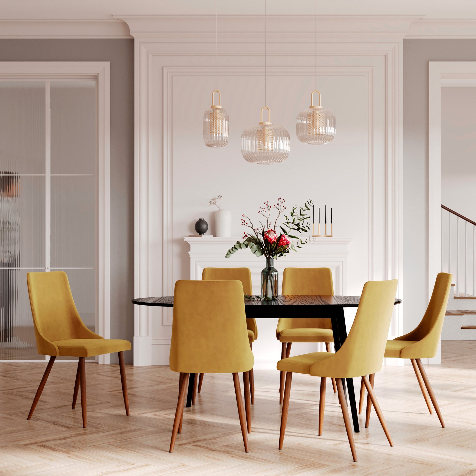 lot de 2 chaise en velours jaune moutarde vinni