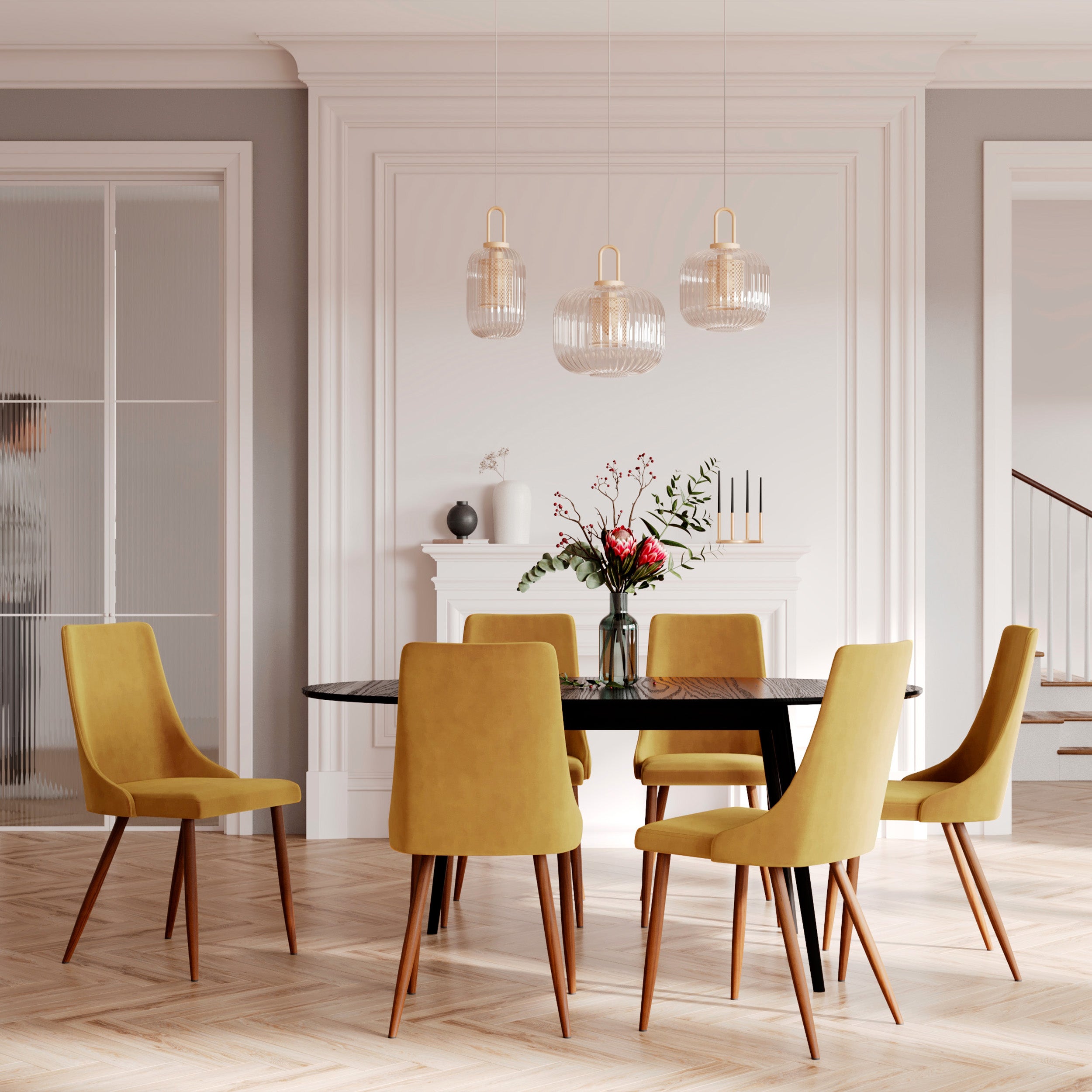 lot de 2 chaise en velours jaune moutarde vinni