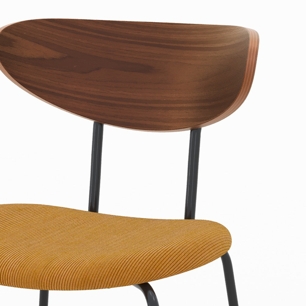 lot de 2 chaise jade en velours jaune cotele dossier en bois