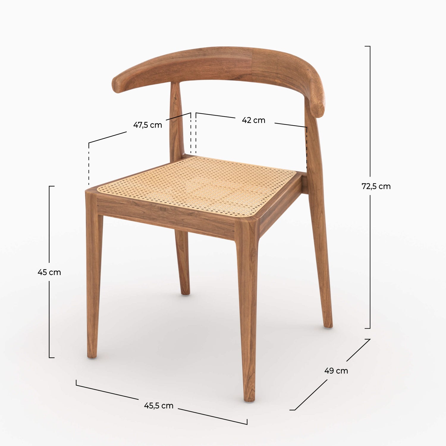 lot de 2 chaises alia en bois de teck et cannage en rotin