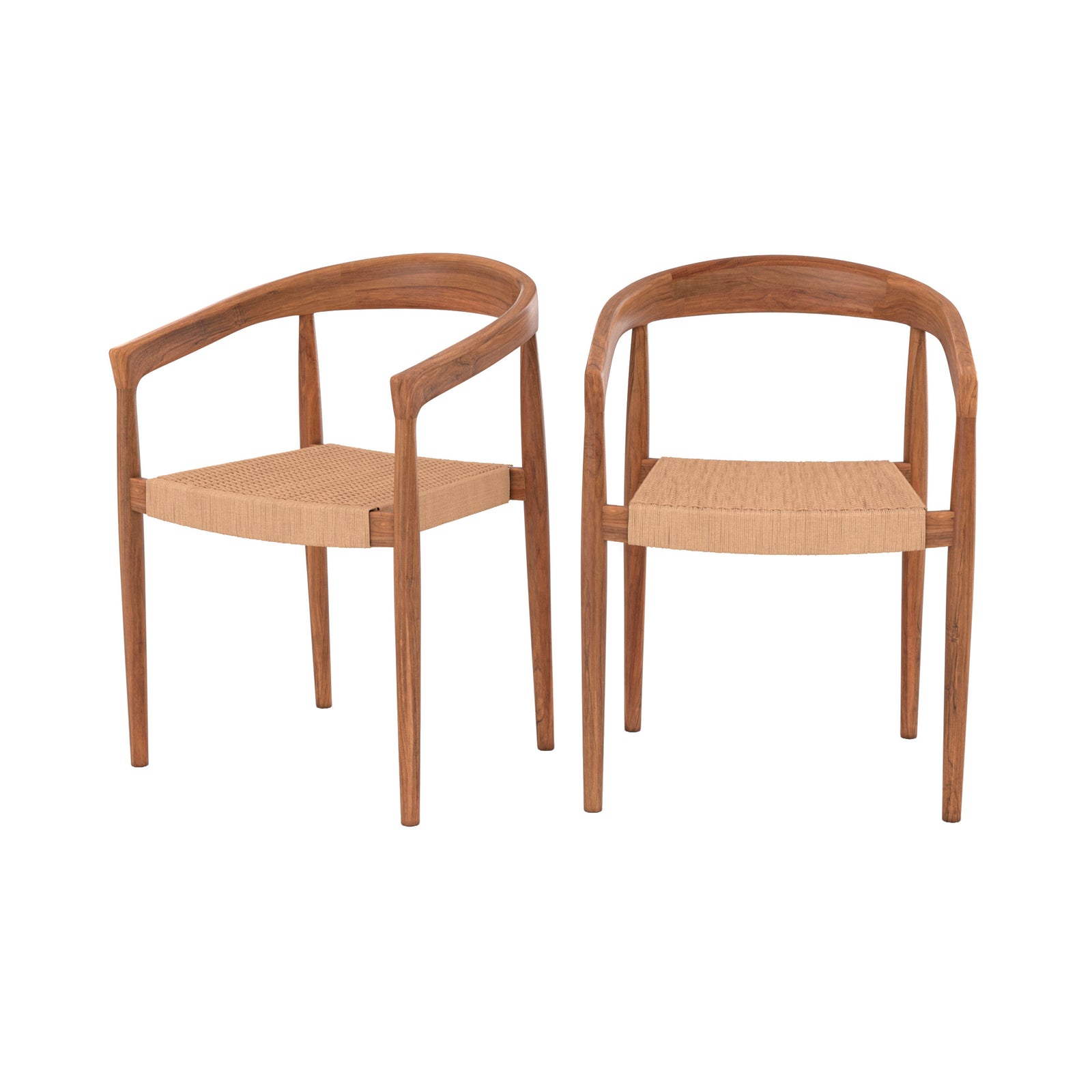 lot de 2 chaises bali en bois de teck et corde synthetique fond blanc