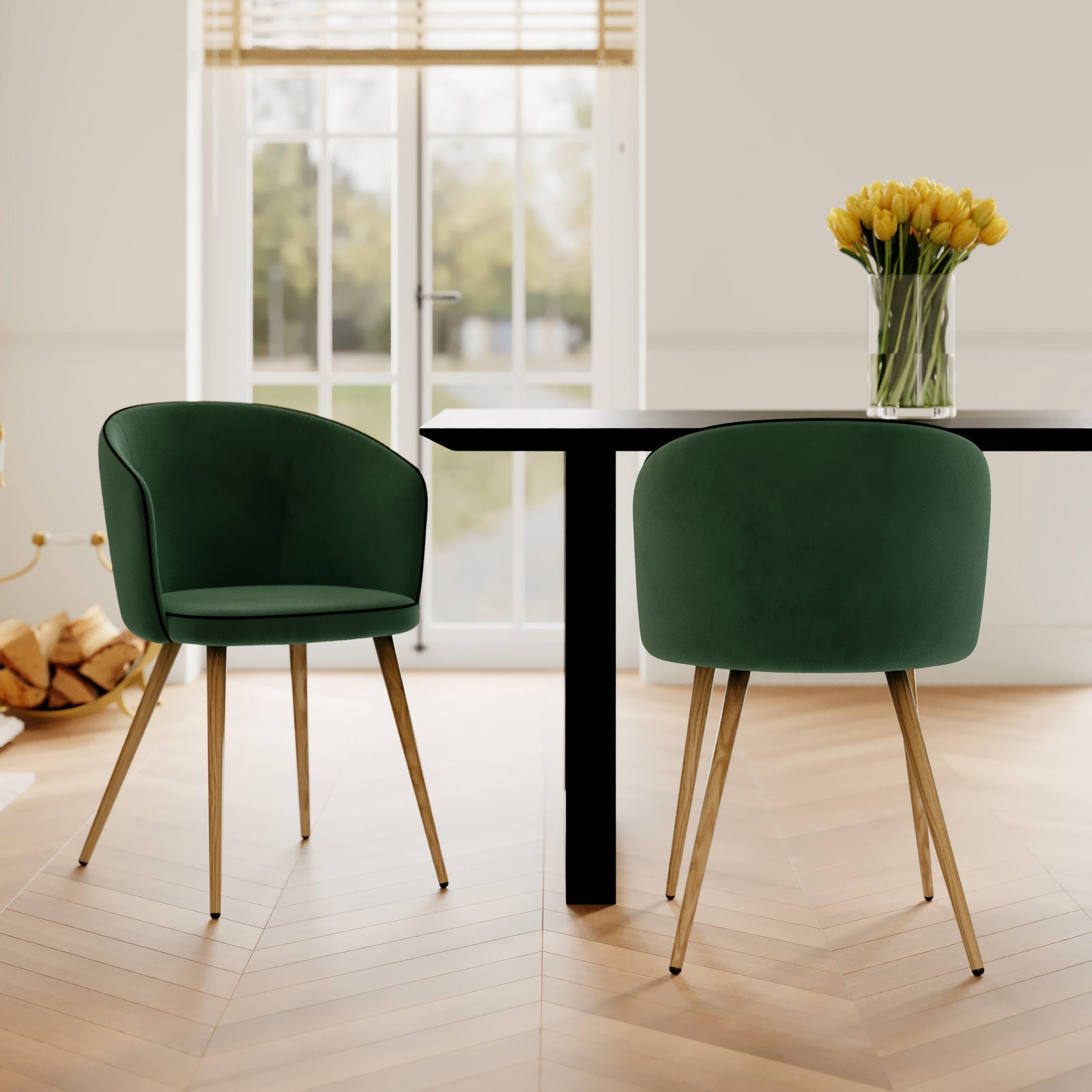 lot de 2 chaises chiara en velours vert pieds bois