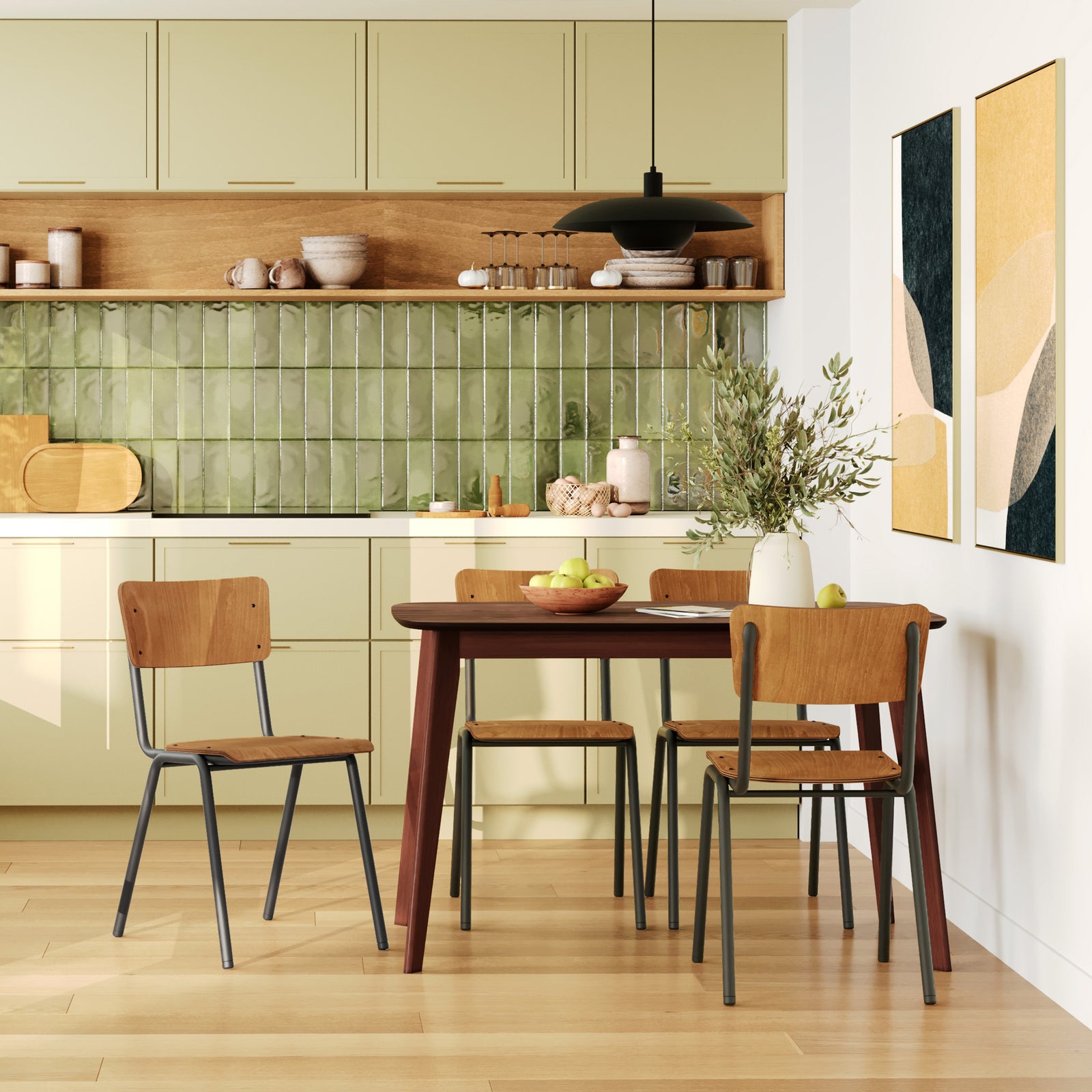 lot de 2 chaises clem en bois fonce et pieds en metal noir