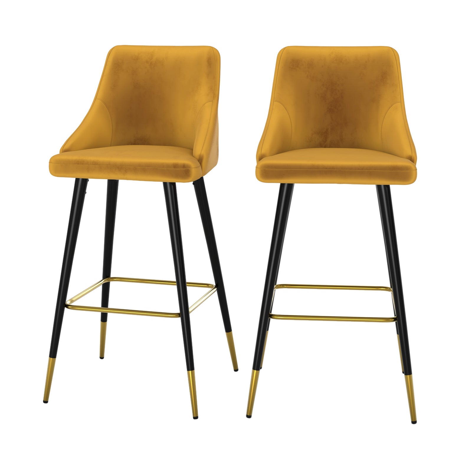 lot de 2 chaises de bar aristote en velours jaune curry 77