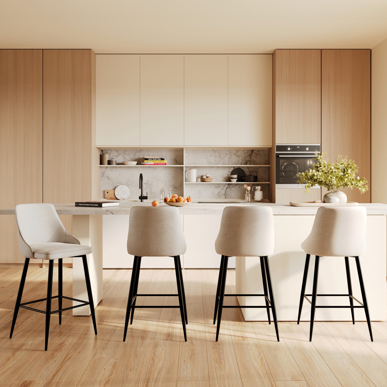 lot de 2 chaises de bar en tissu beige pipo