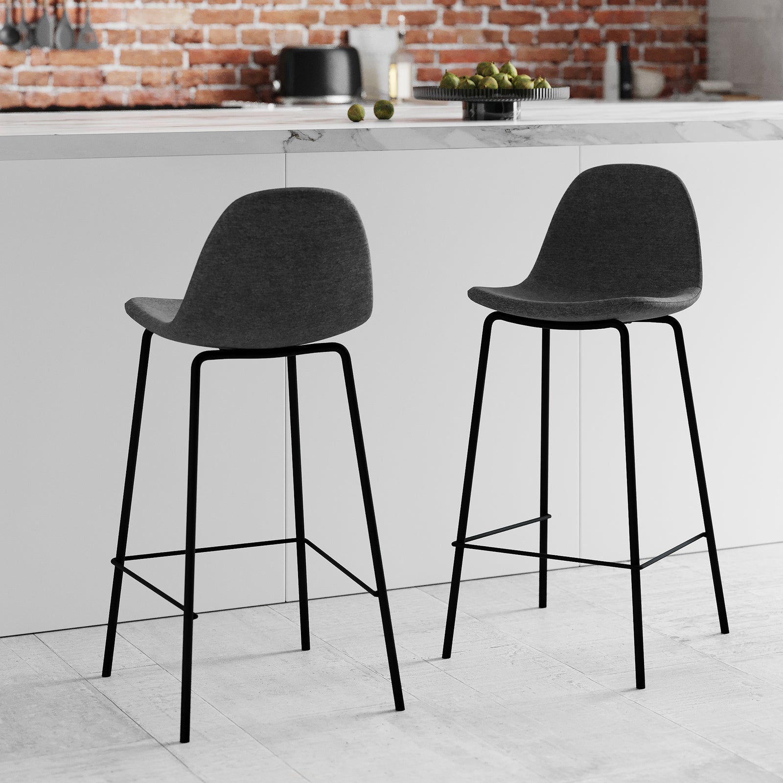 lot de 2 chaises de bar henrik tissu gris