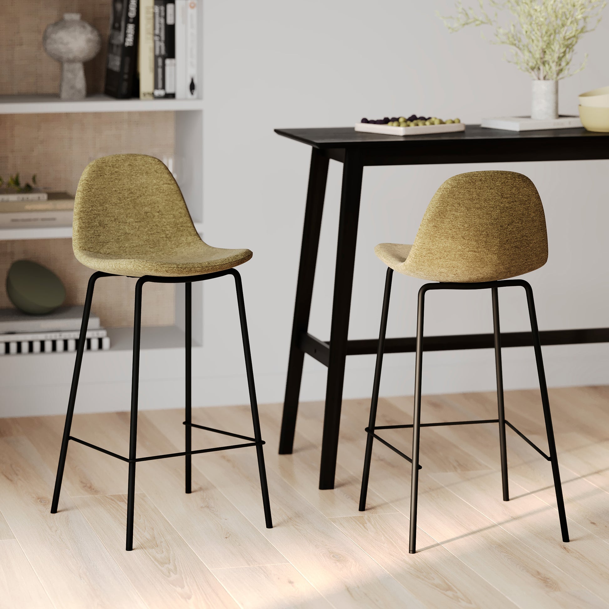 lot de 2 chaises de bar henrik tissu vert kaki 65 cm rdv deco 