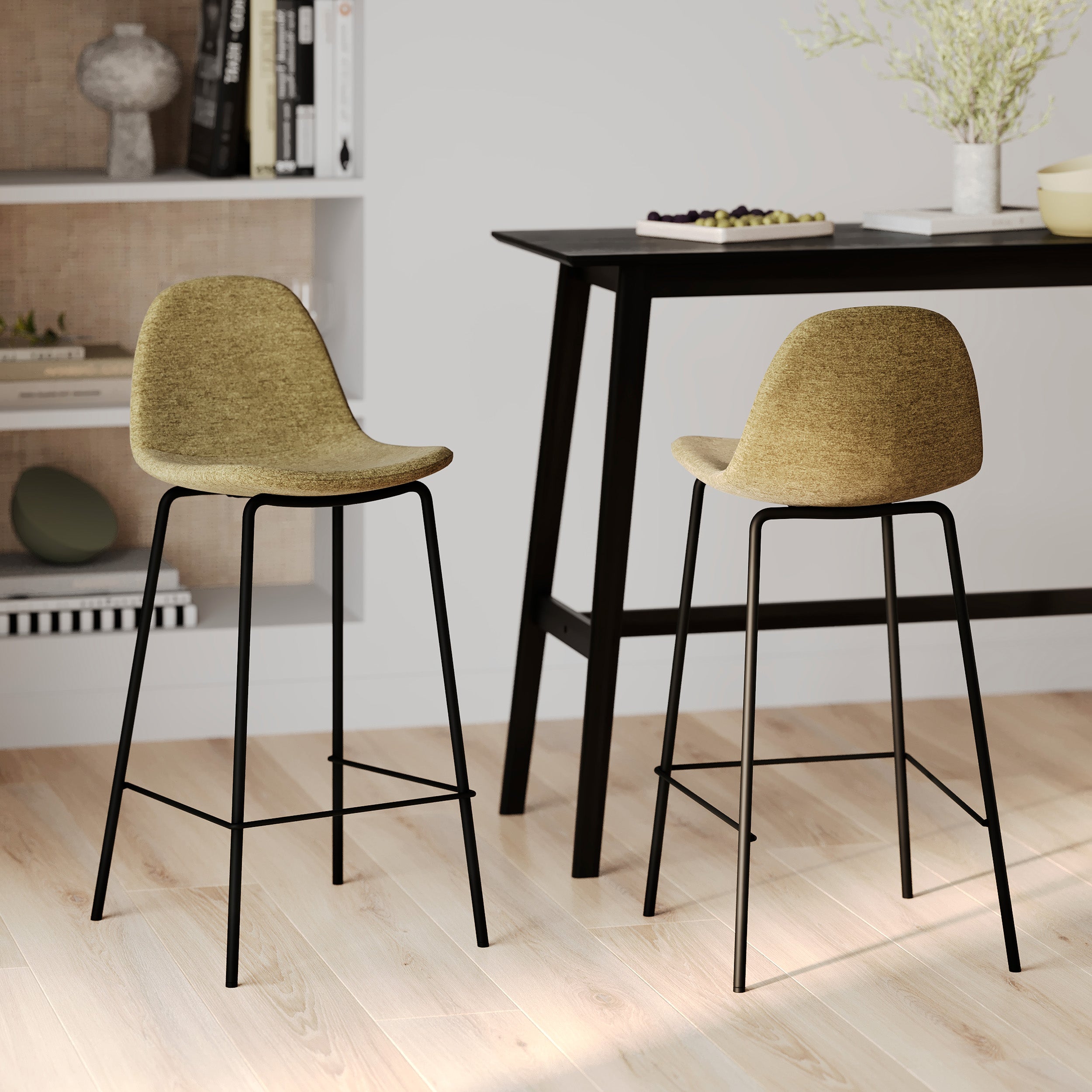 lot de 2 chaises de bar henrik tissu vert kaki 65 cm rdv deco 