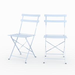 Lot de 2 chaises de jardin Kayla en métal bleu pastel, pliantes