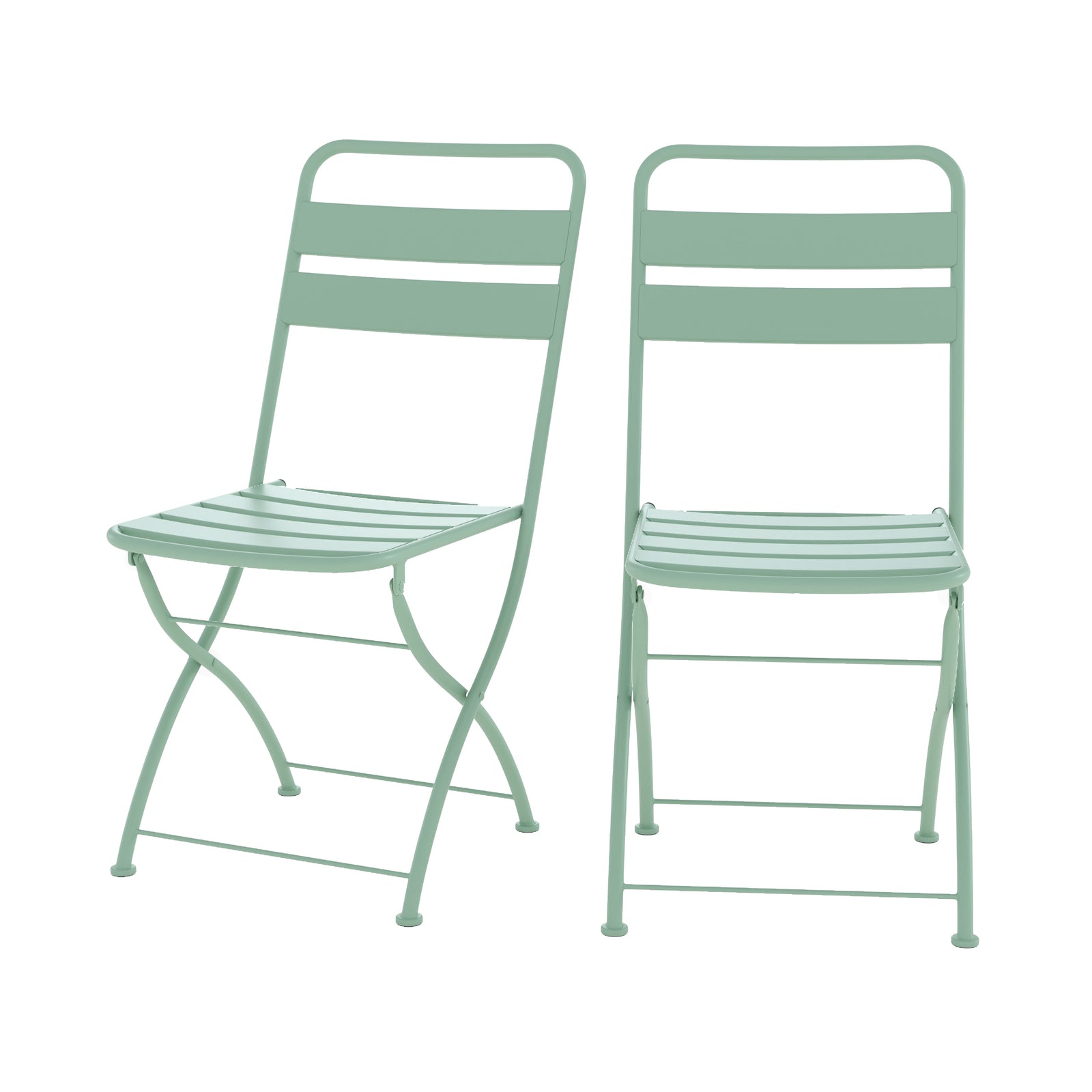 lot de 2 chaises de jardin yumi en metal vert pliantes fond blanc