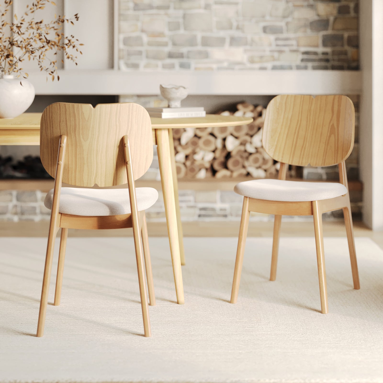 lot de 2 chaises en bois clair et tissu beige clyde