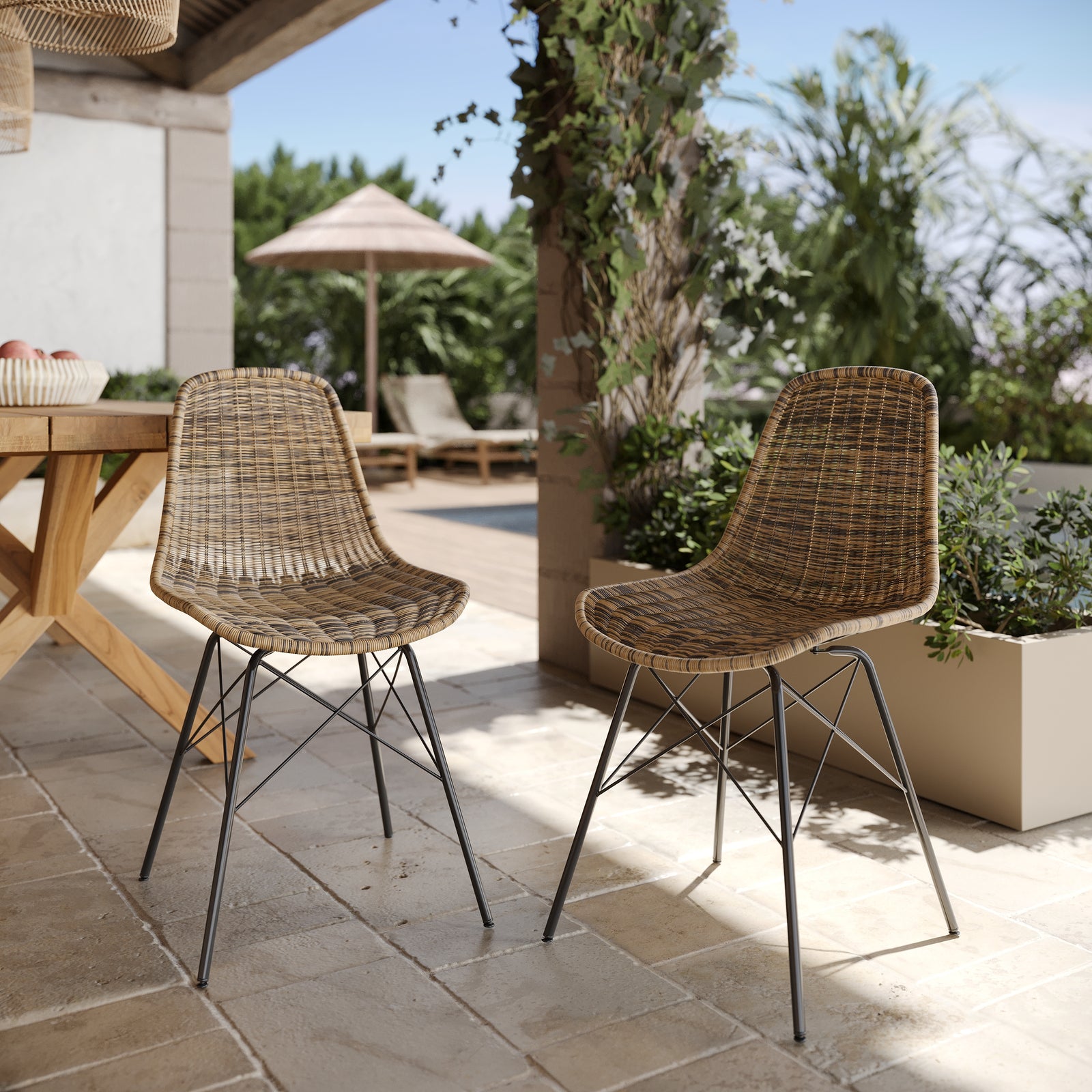 lot de 2 chaises en resine tressee naturelle