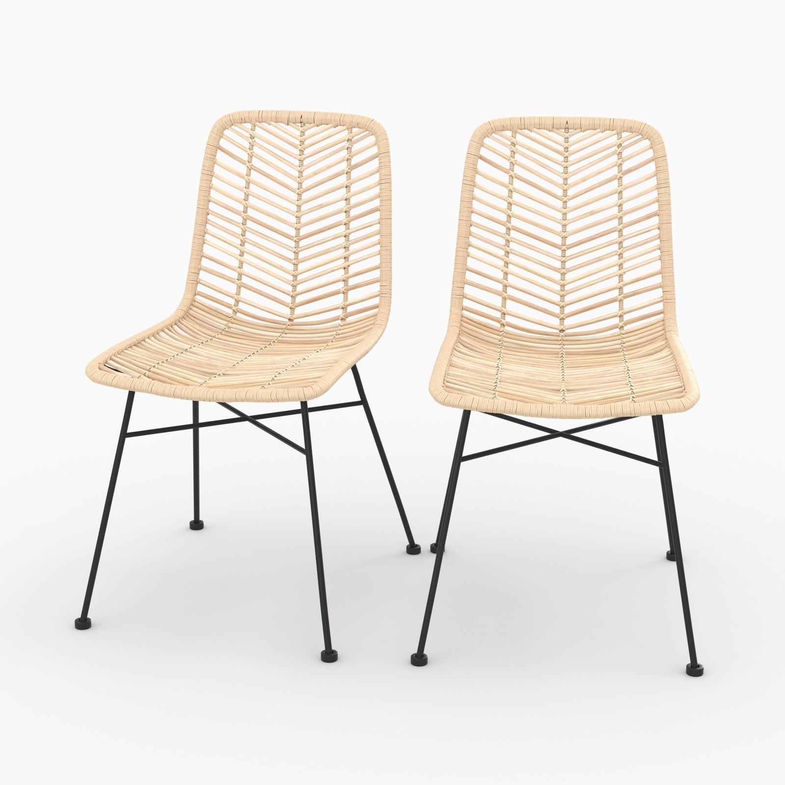 lot de 2 chaises en rotin naturel et pieds noirs tamara