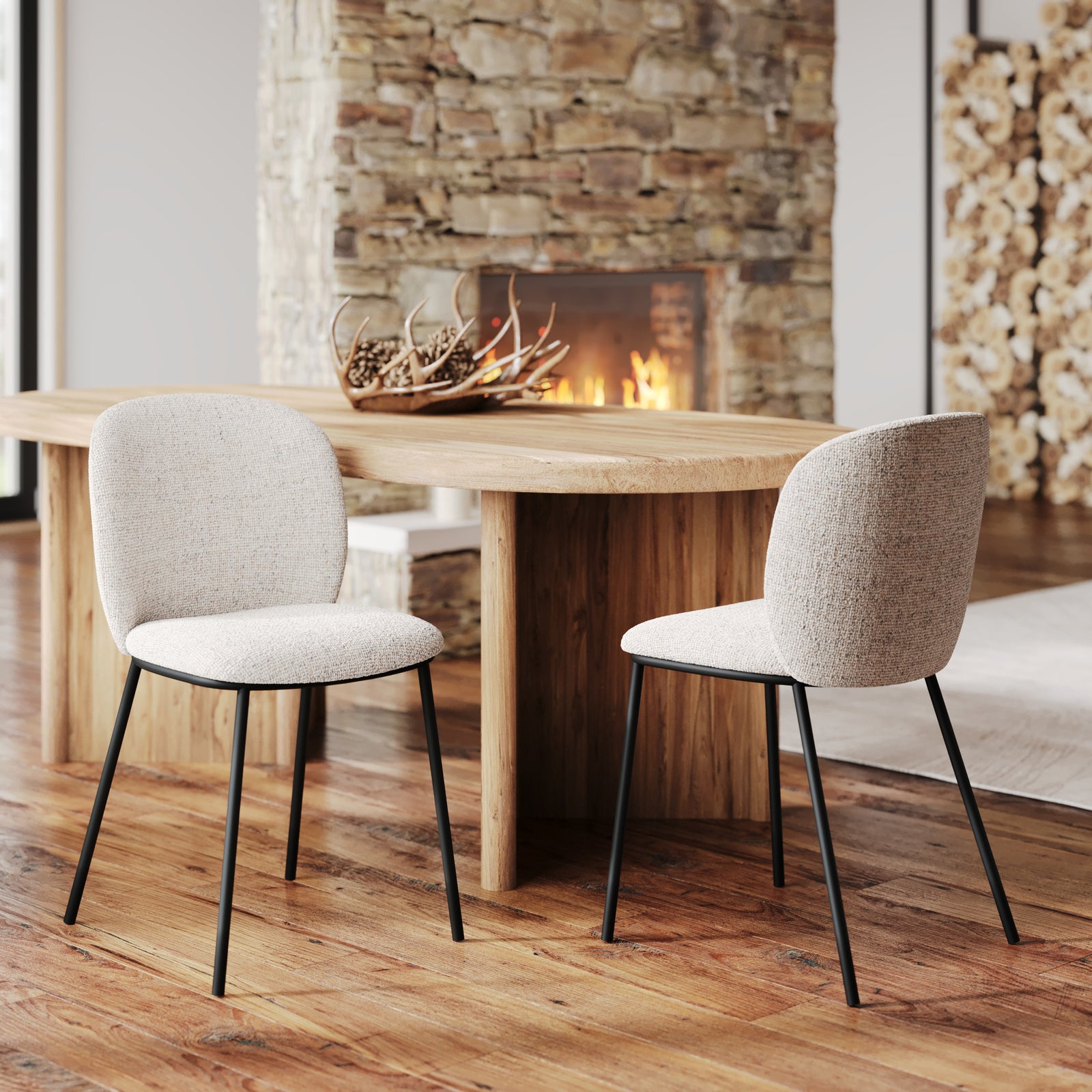 lot de 2 chaises en tissu beige adele