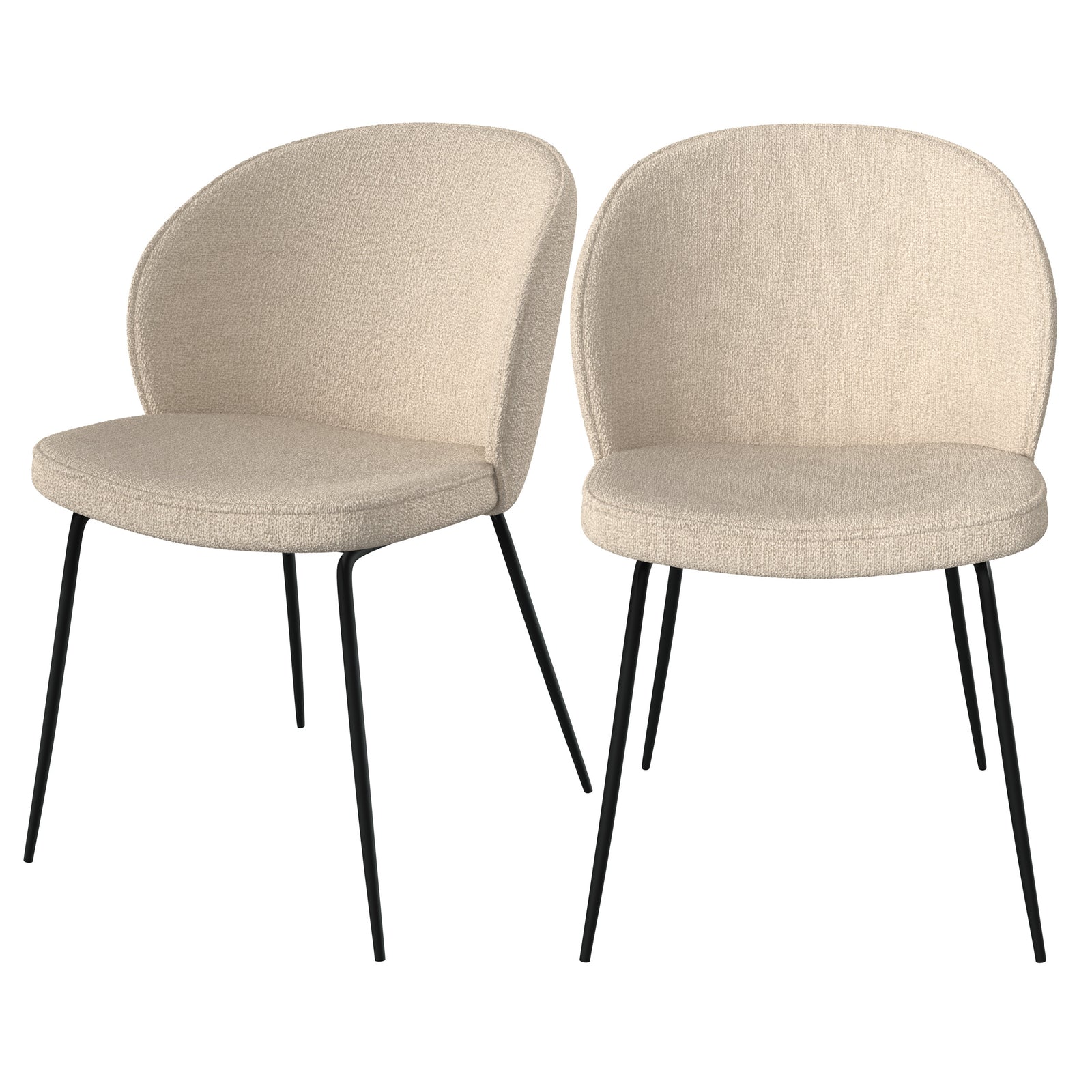 lot de 2 chaises en tissu boucle beige pieds metal noir groom