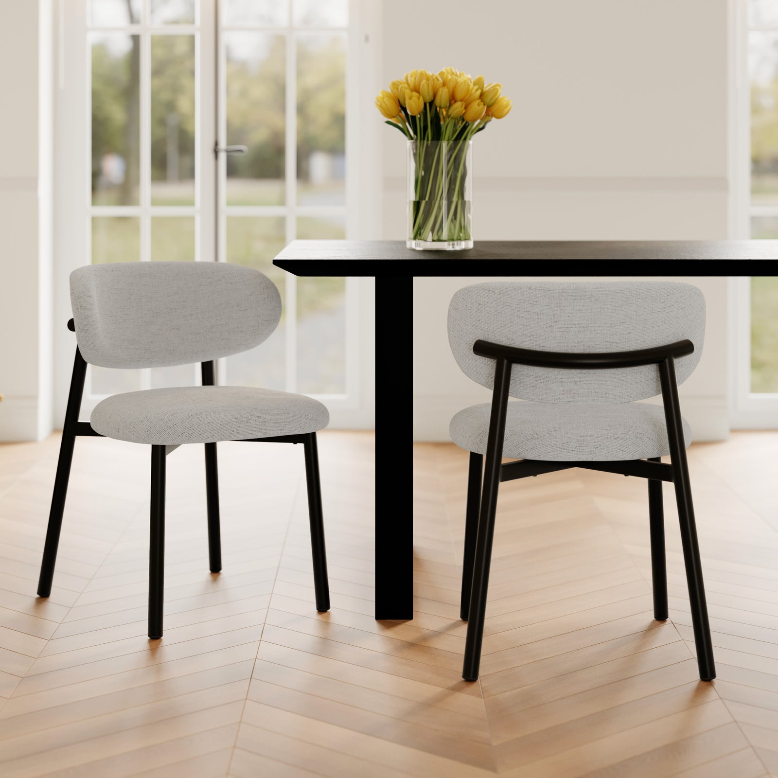 lot de 2 chaises en tissu gris clair nao