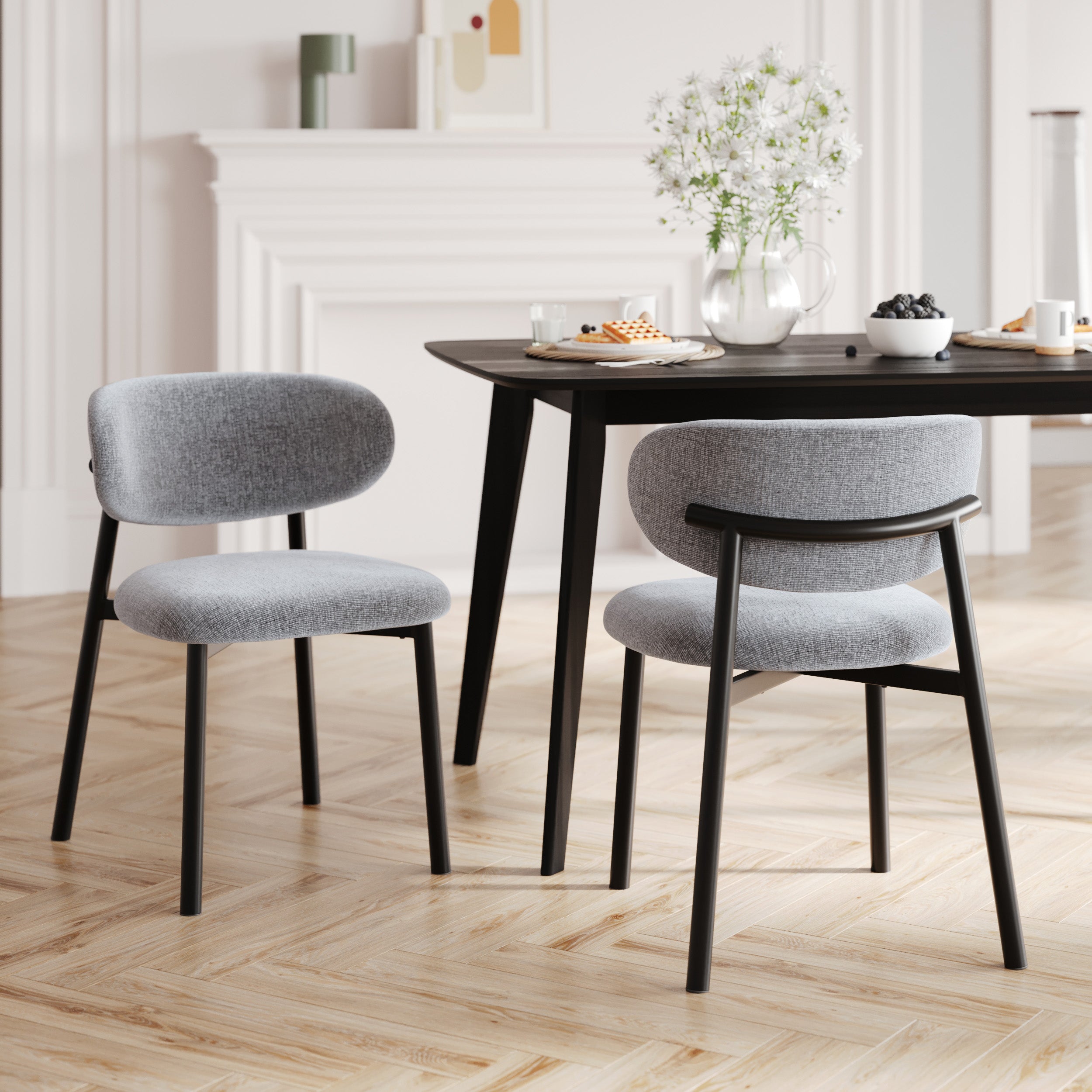 lot de 2 chaises en tissu gris fonce nao pieds noirs