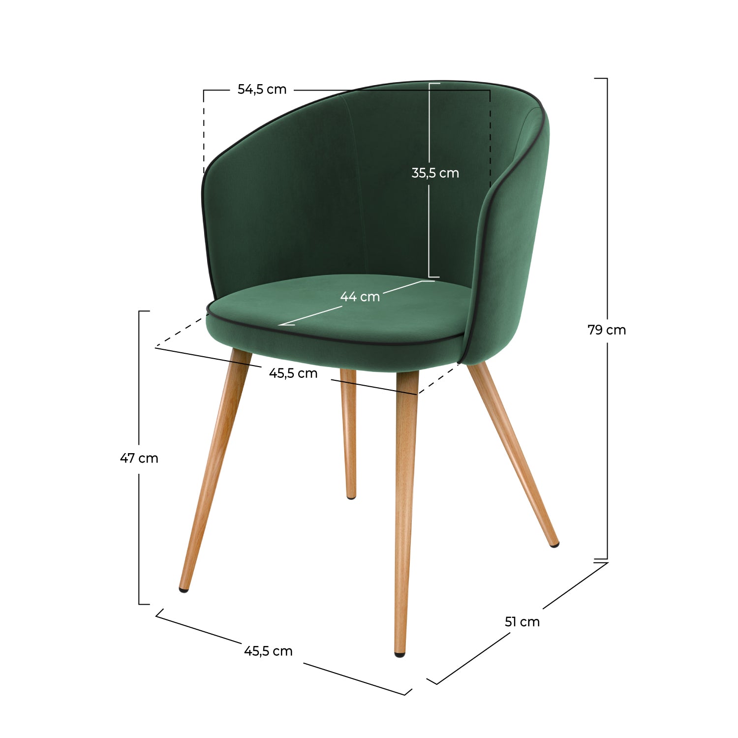 lot de 2 chaises en velours vert chiara