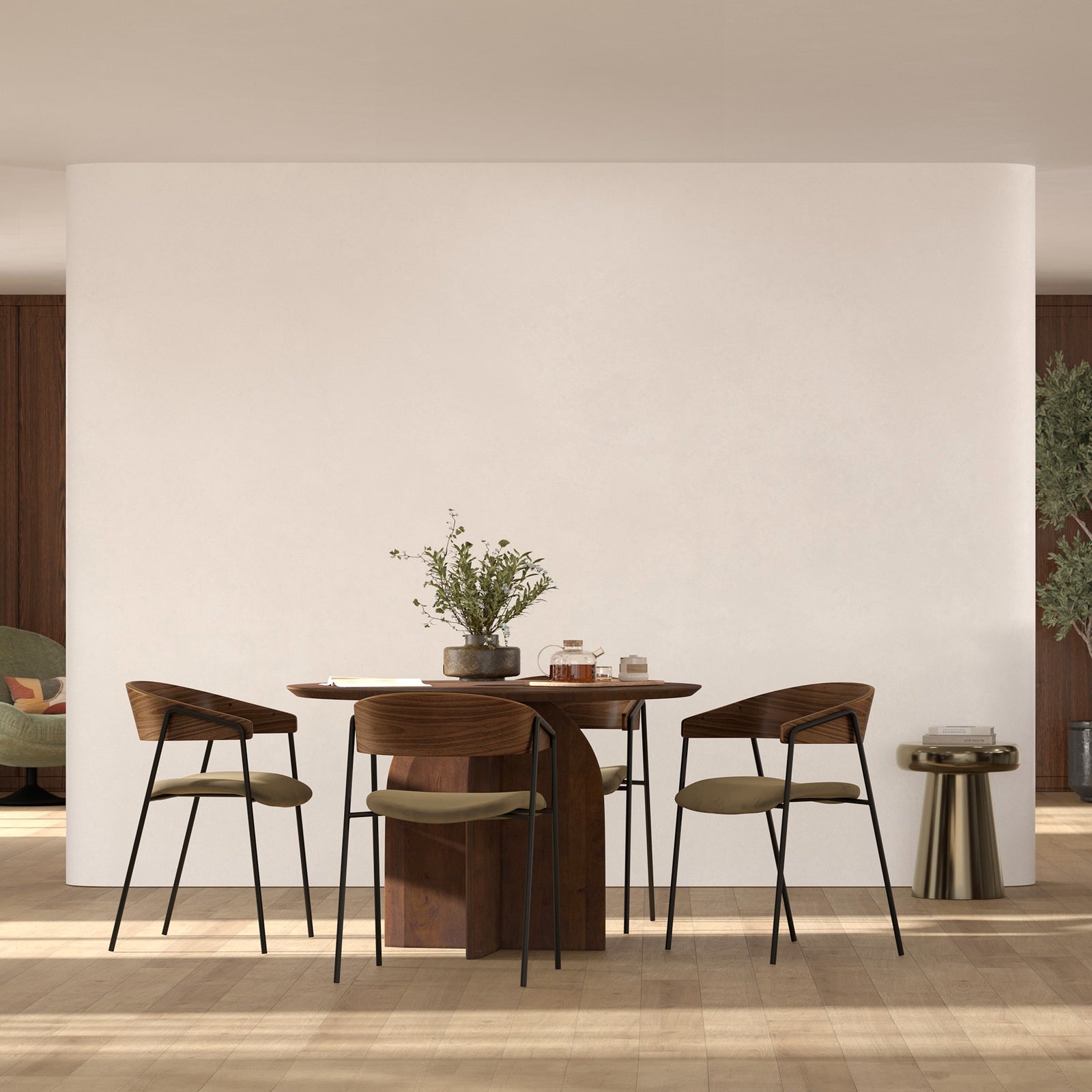 lot de 2 chaises en velours vert kaki et bois fonce esmee_1