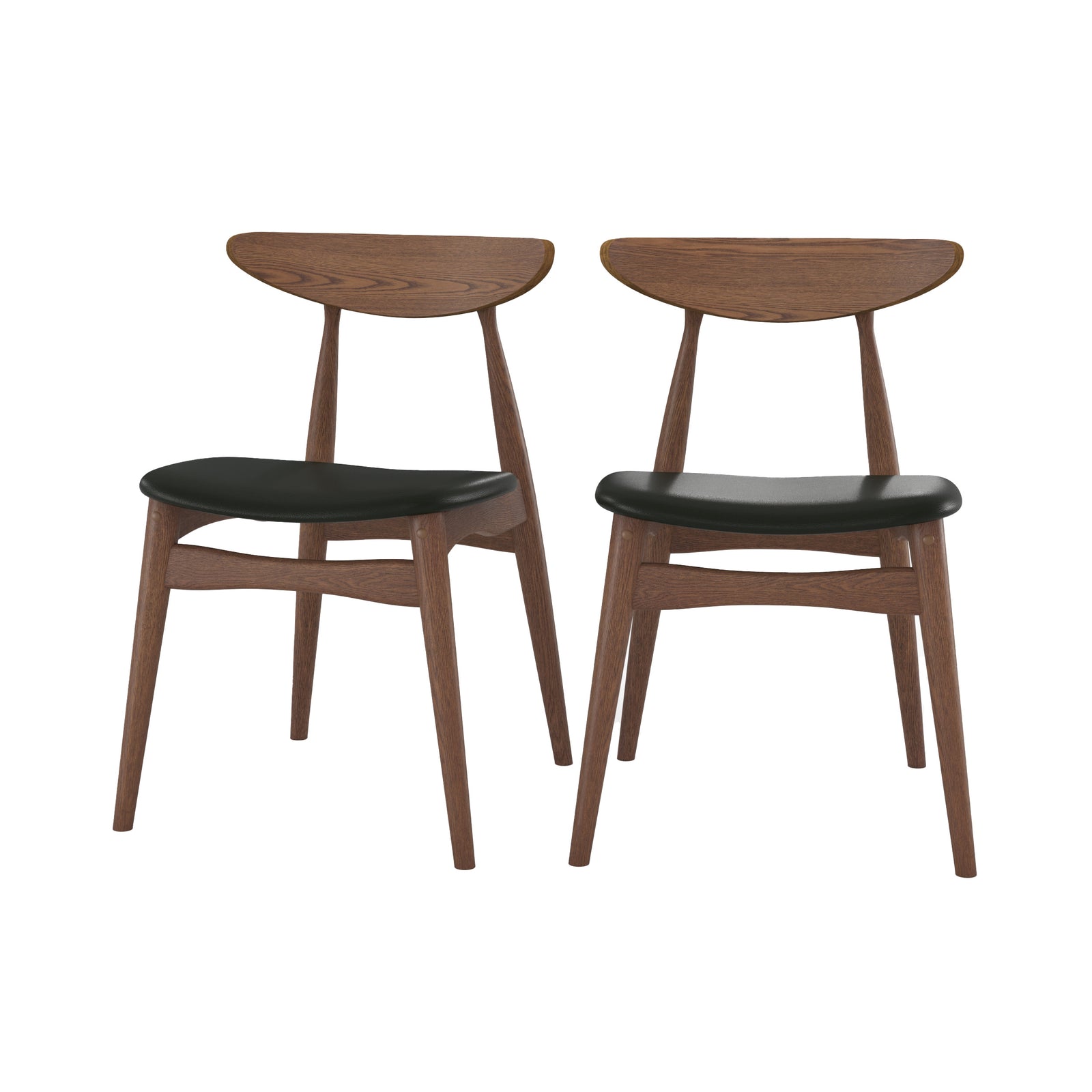 lot de 2 chaises josette en cuir synthetique noir et bois d hevea fond blanc