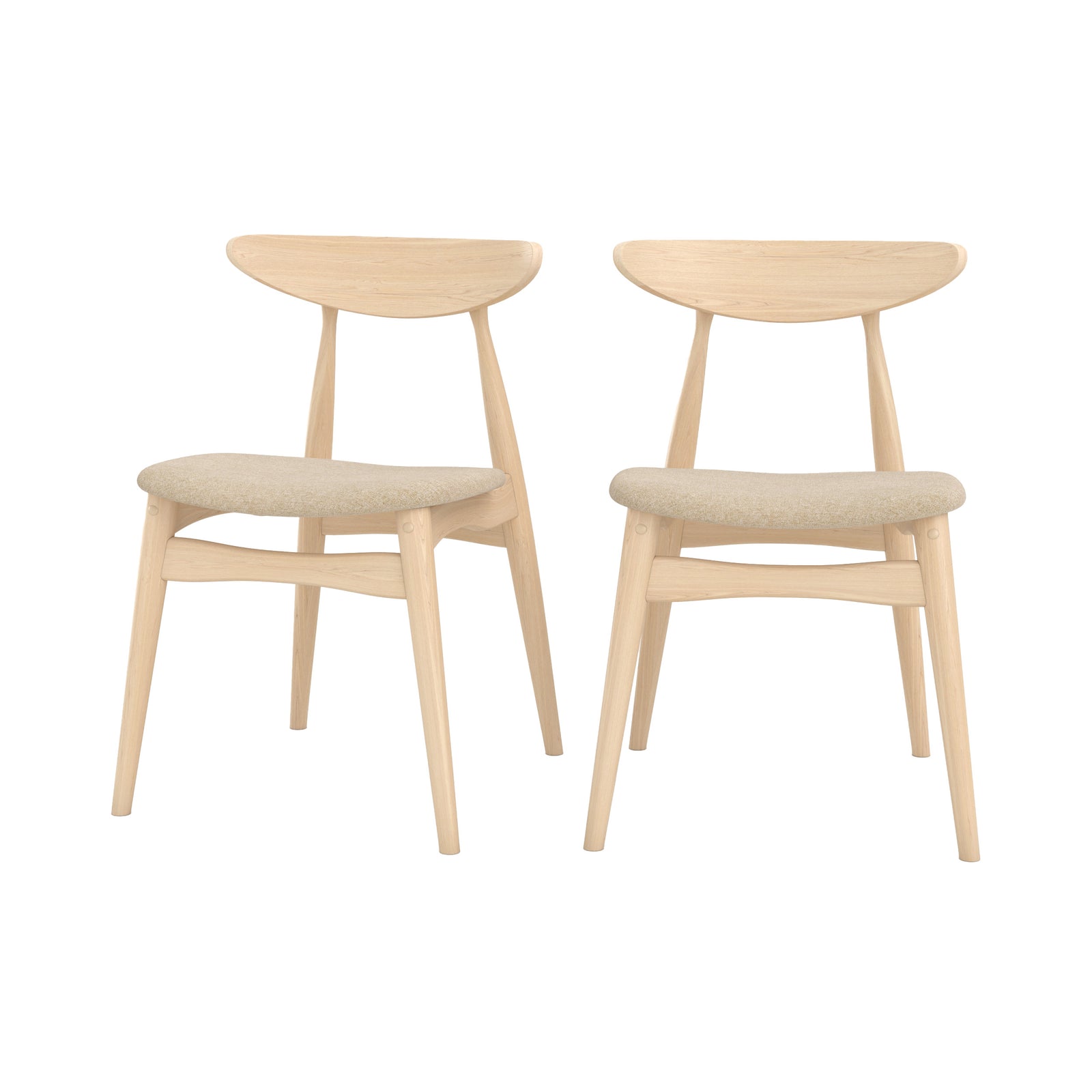 lot de 2 chaises josette en tissu beige et bois d hevea clair fond blanc