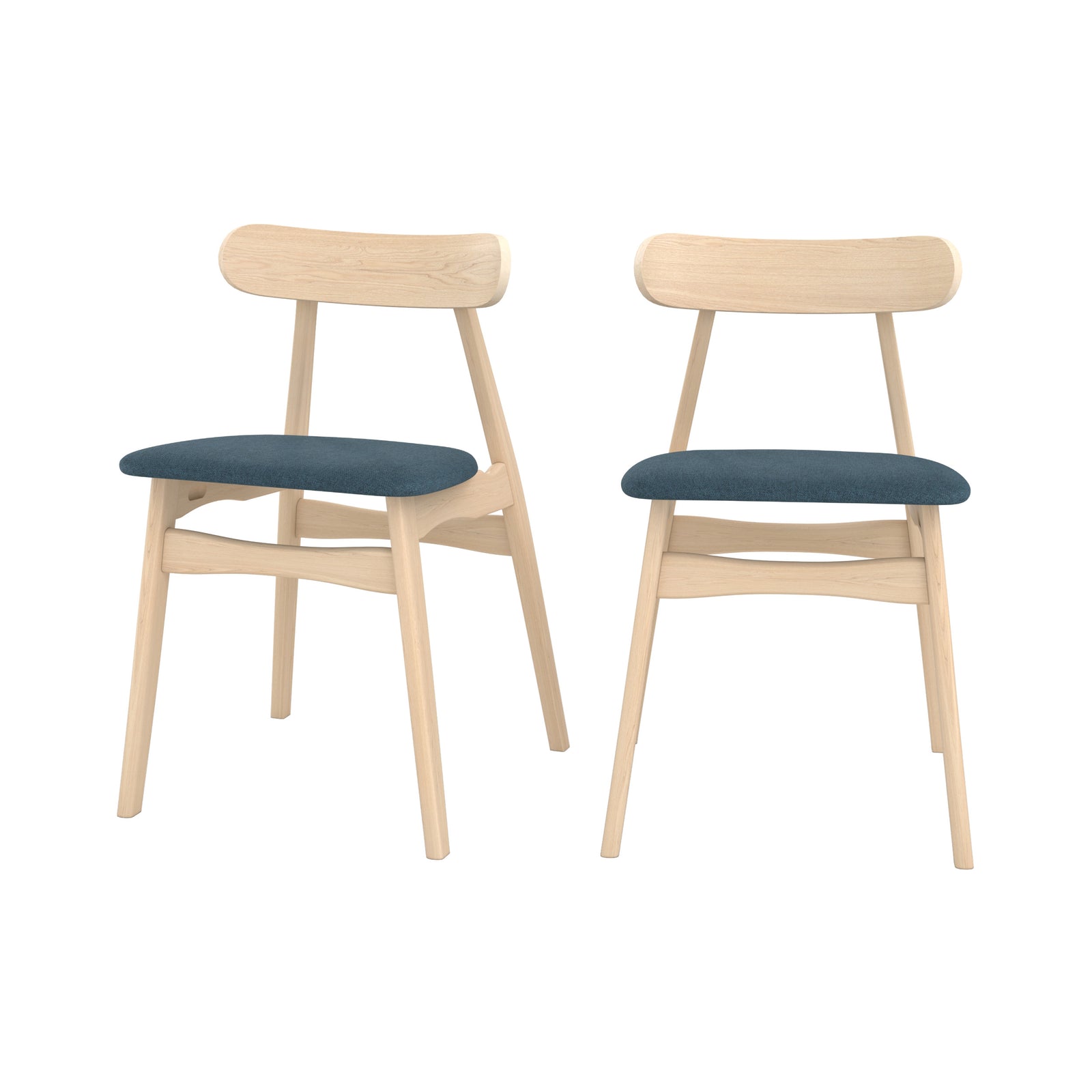 lot de 2 chaises josette en tissu bleu et bois hevea clair fond blanc