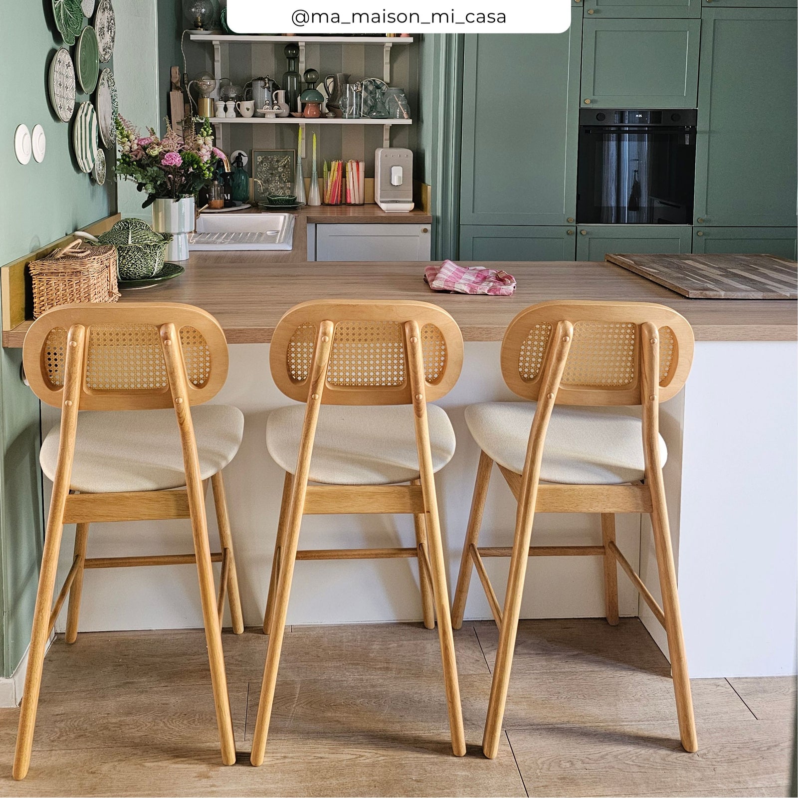 lot de 2 chaises maria de bar tissu beige 64