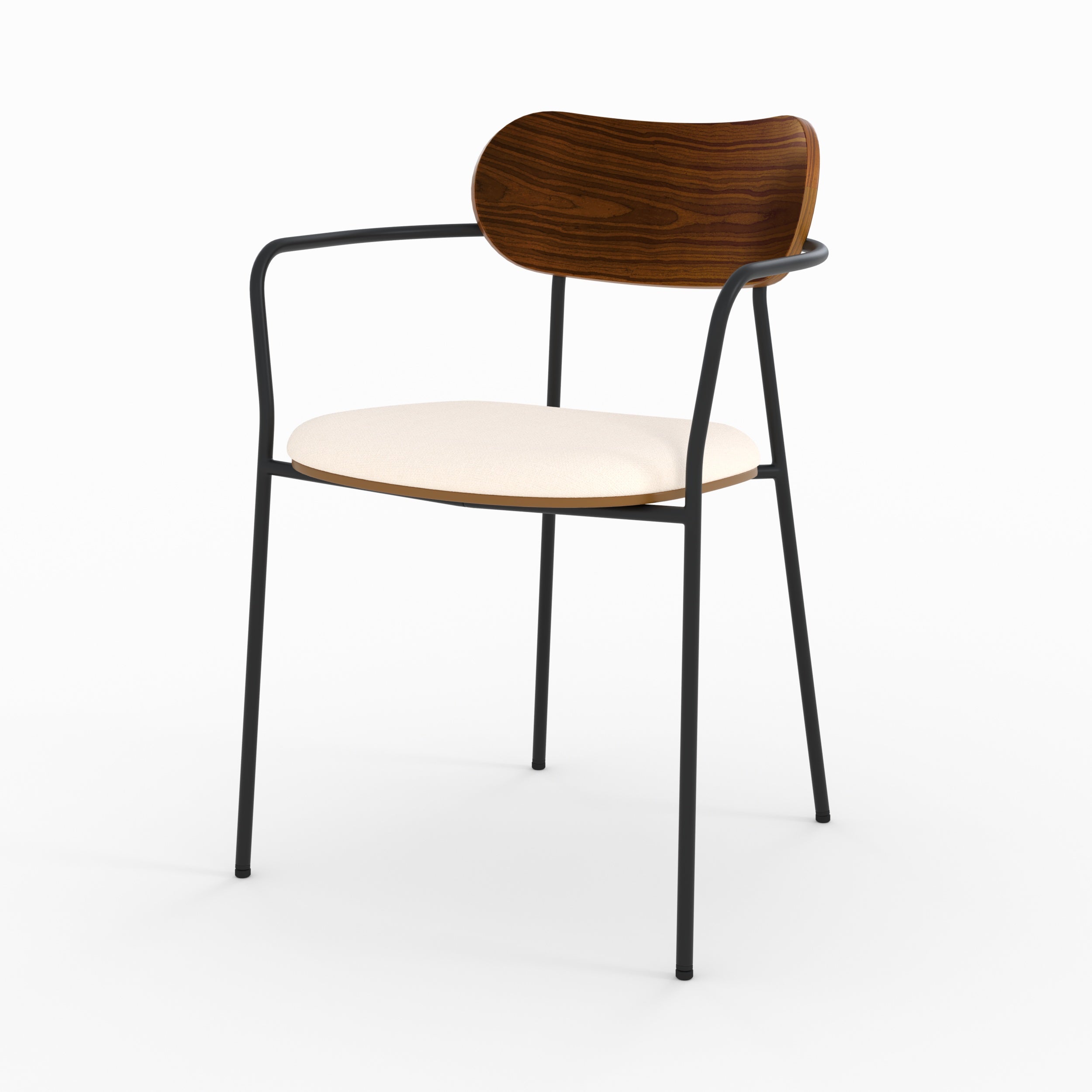 Lot de 2 chaises Marine en tissu beige et placage en bois foncé