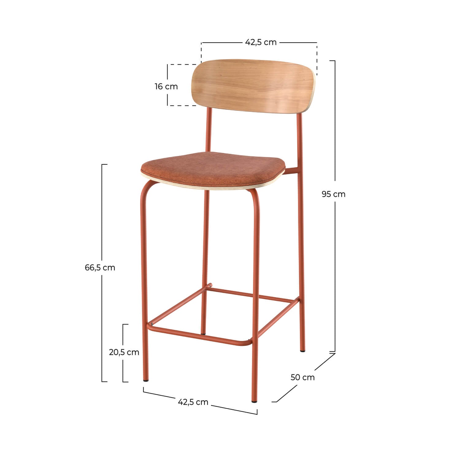 lot de 2 chaises pour ilot central tissu terracotta 65 cm louna