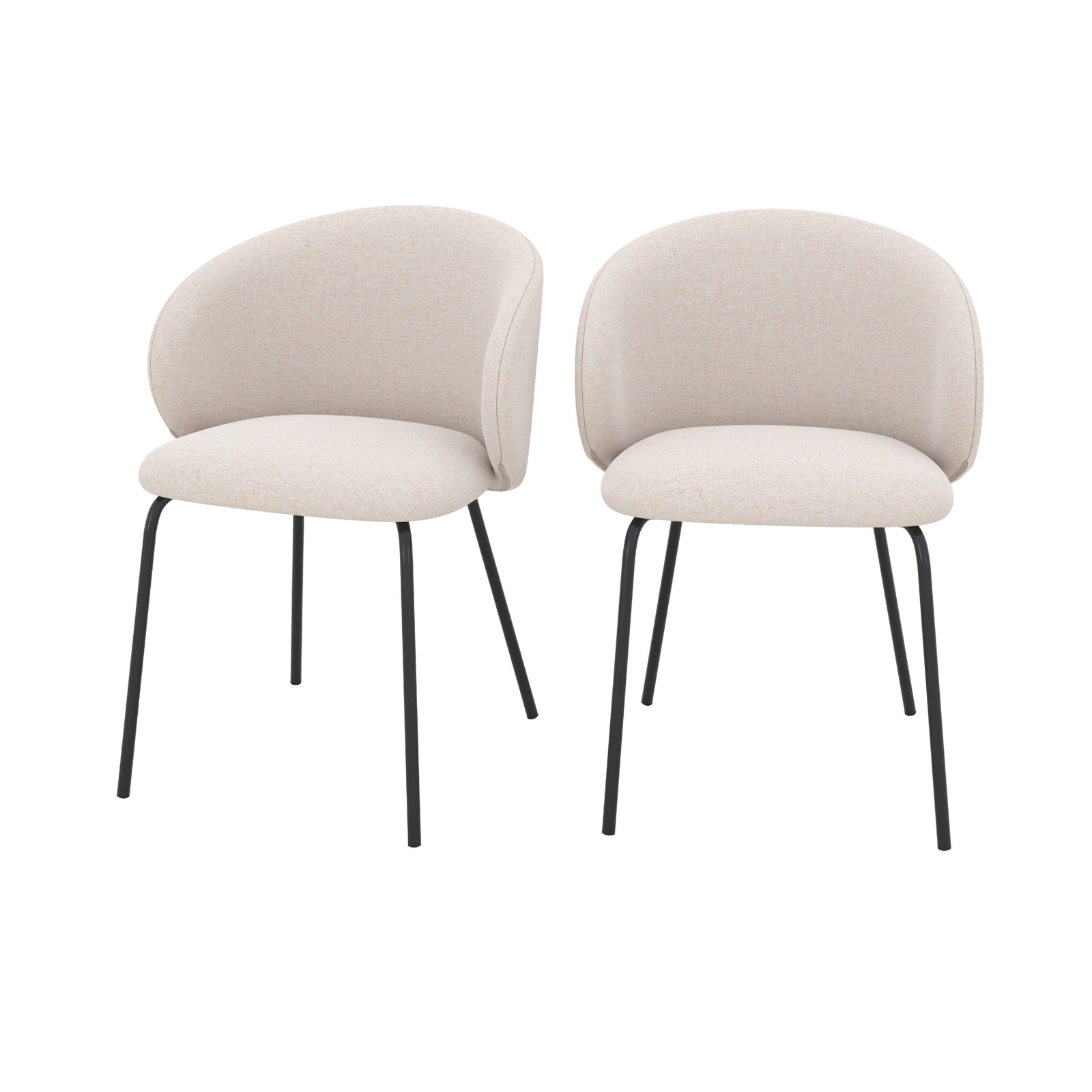 lot de 2 chaises victoria en tissu beige pieds noirs fond blanc