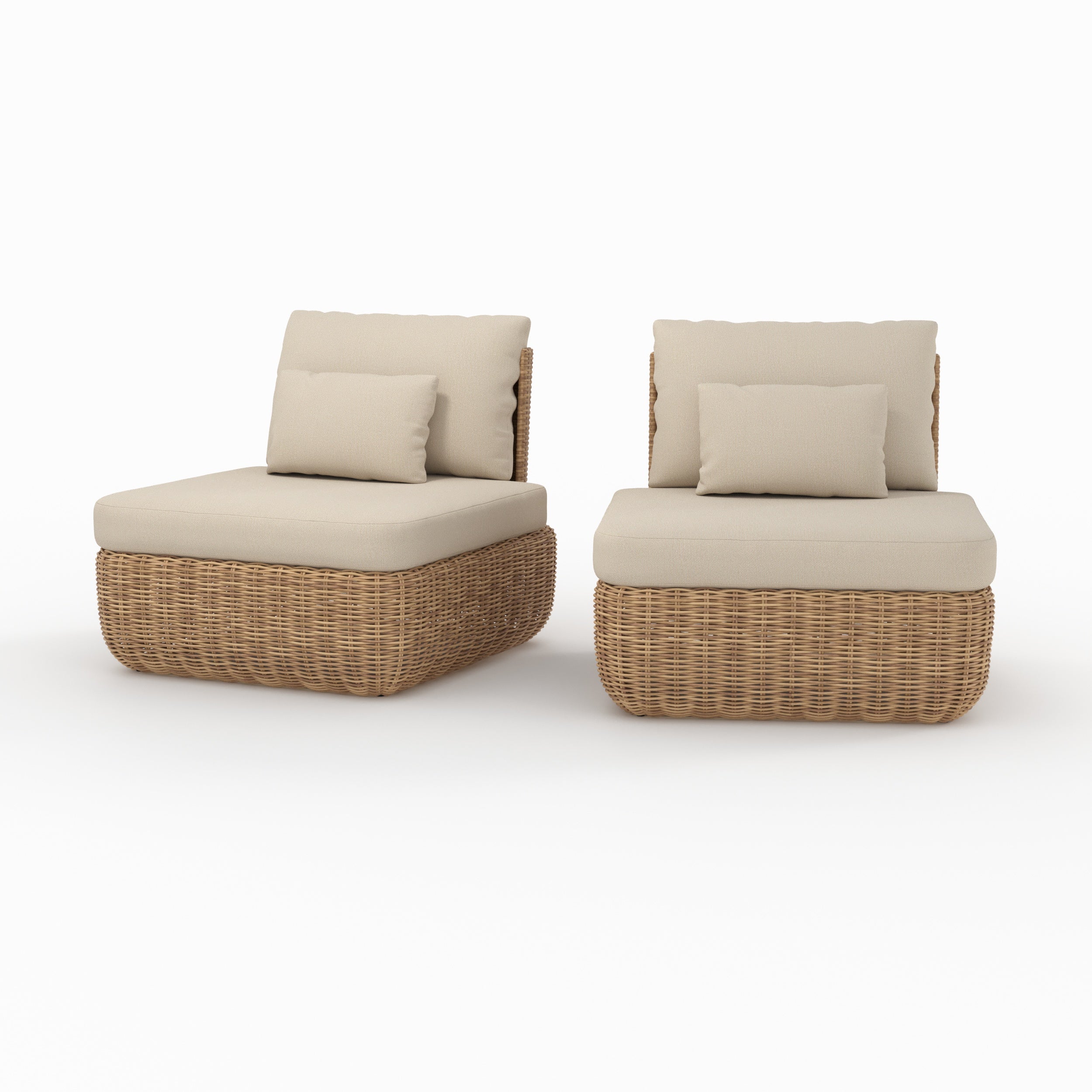 lot de 2 fauteuils d exterieur de jardin sky en rotin synthetique et tissu beige