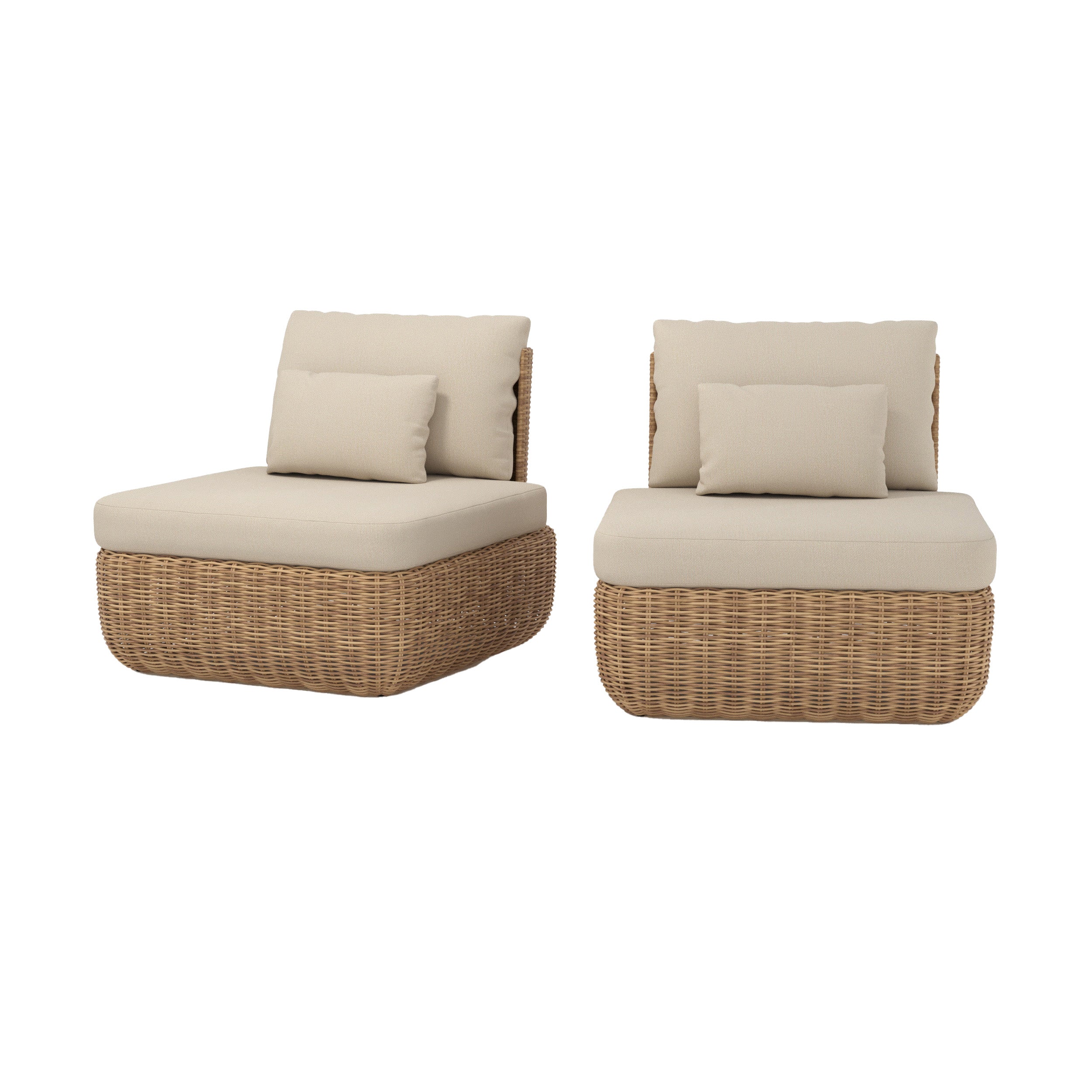 lot de 2 fauteuils de jardin sky en rotin synthetique et tissu beige fond blanc