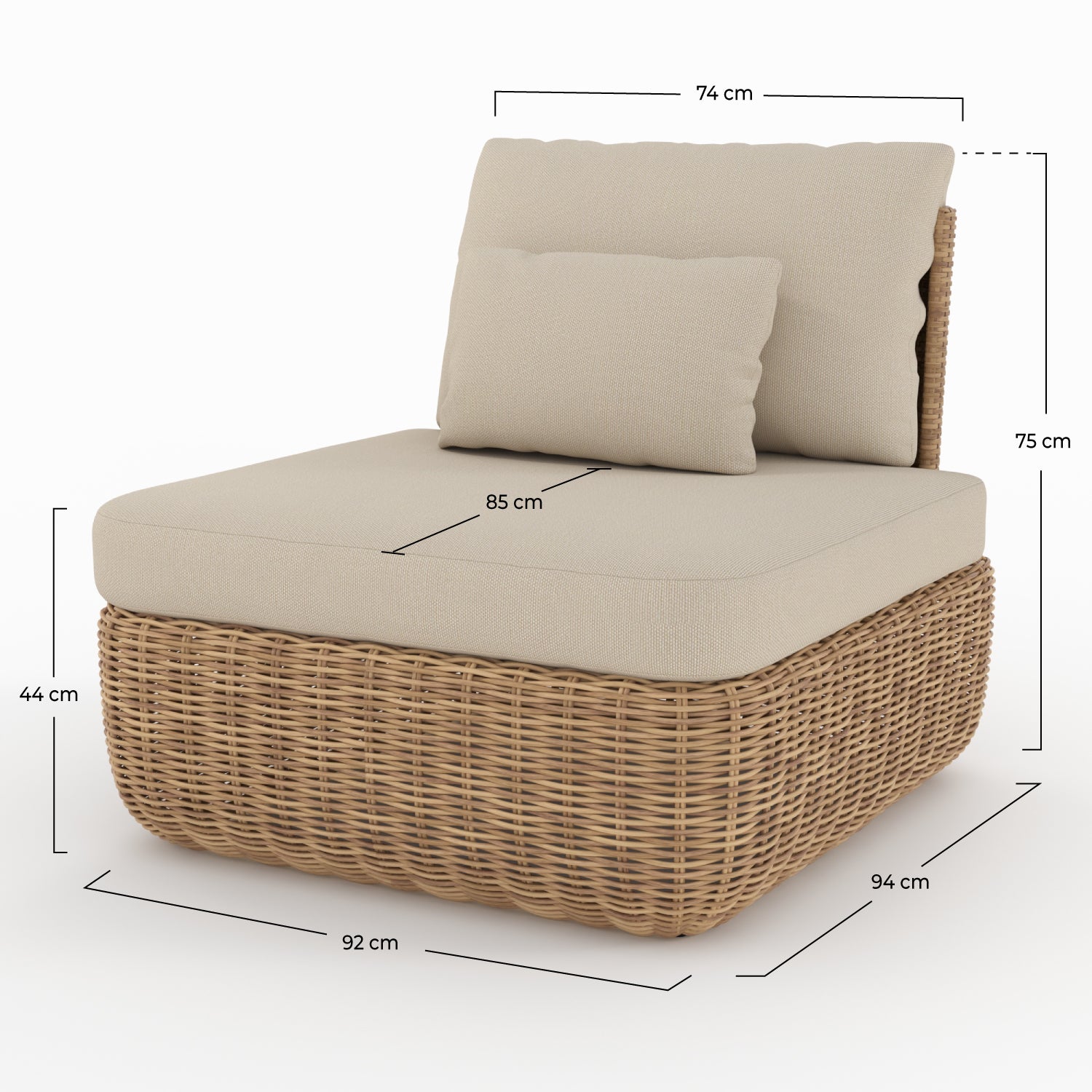 lot de 2 fauteuils de jardin sky rotin synthetique et tissu beige