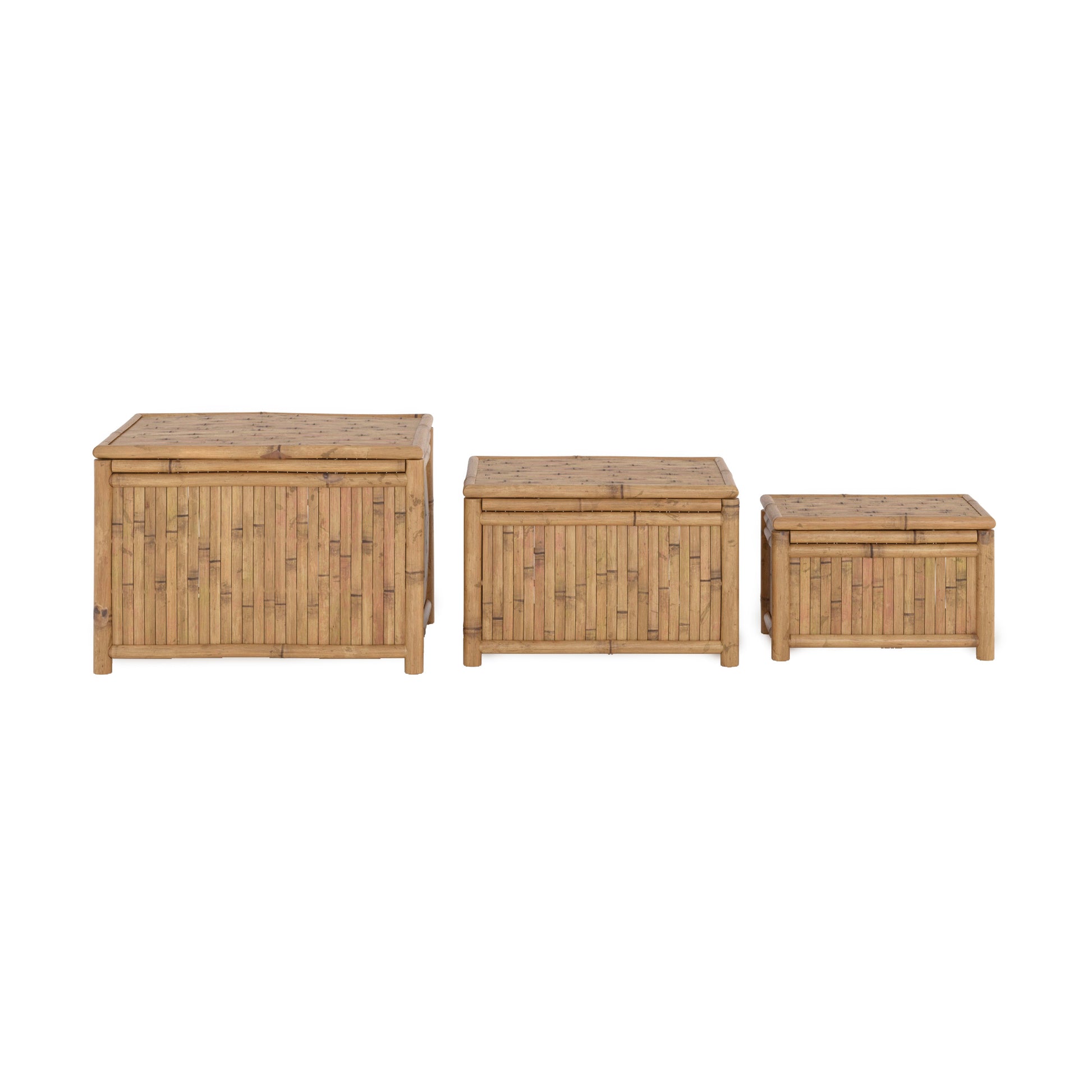 lot de 3 coffres de jardin vadella en bambou fond blanc