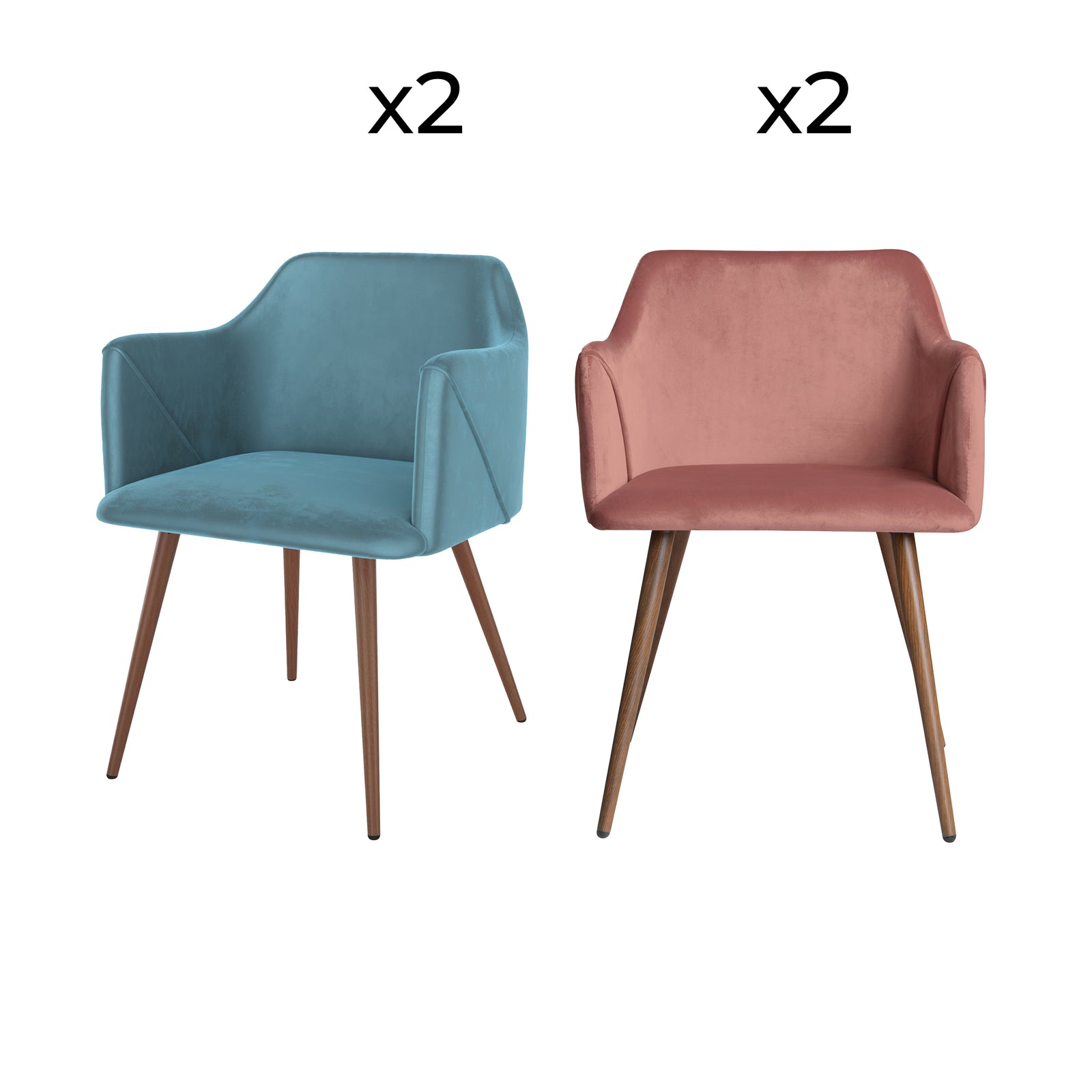 lot de 4 chaises daisy en velours bleu et rose
