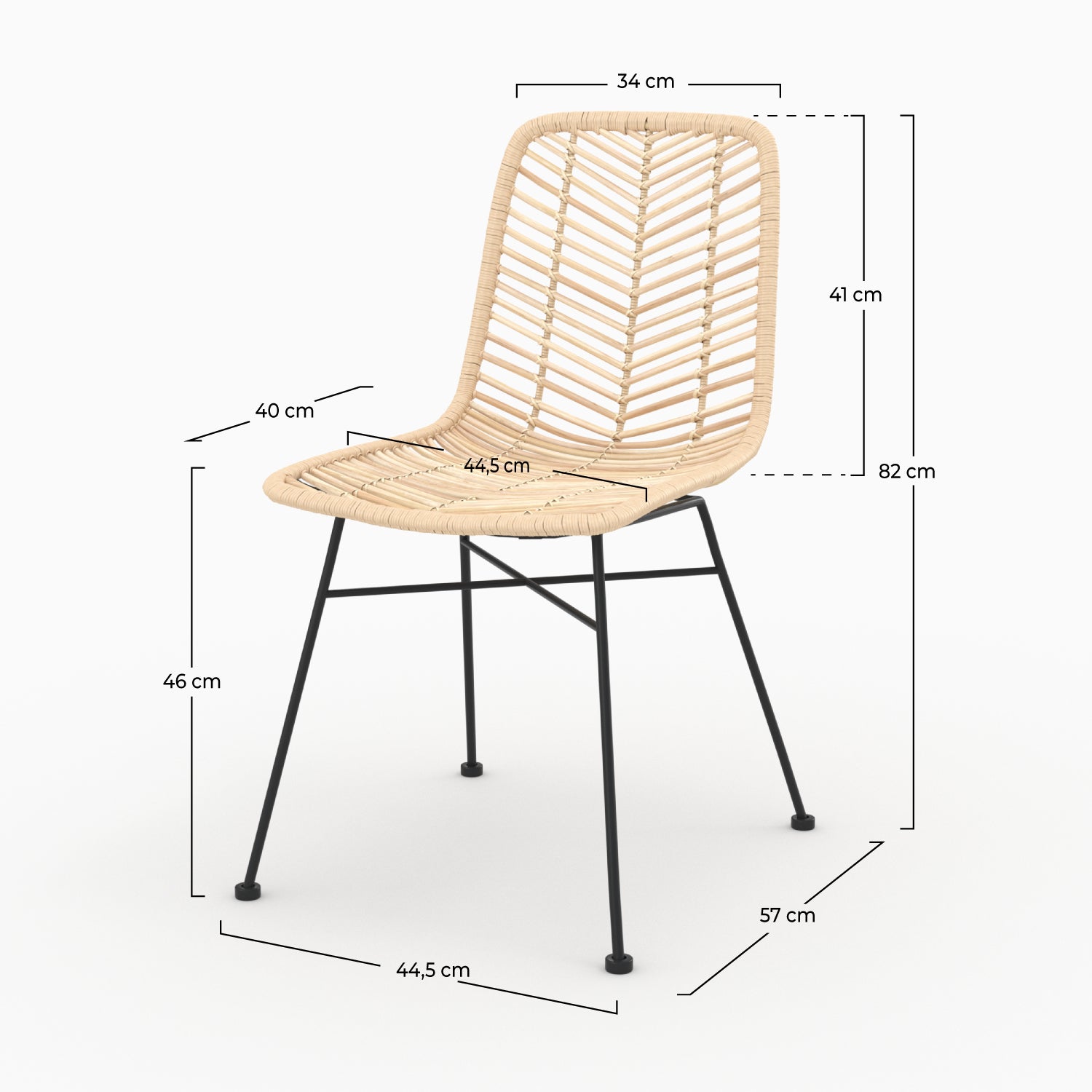 lot de deux chaises en rotin tamara naturel et pieds noirs