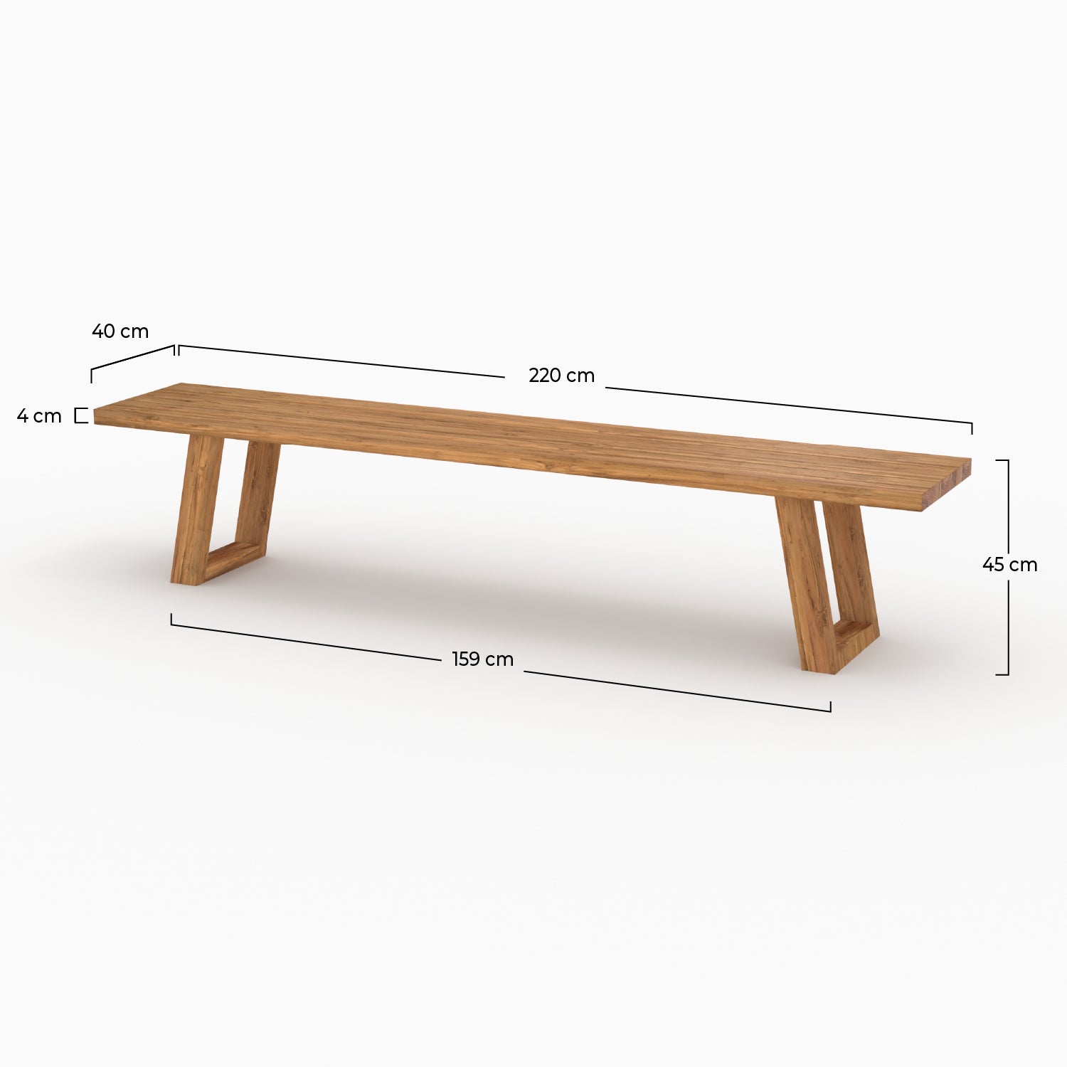 luma banc de jardin en bois de teck recycle 220 cm
