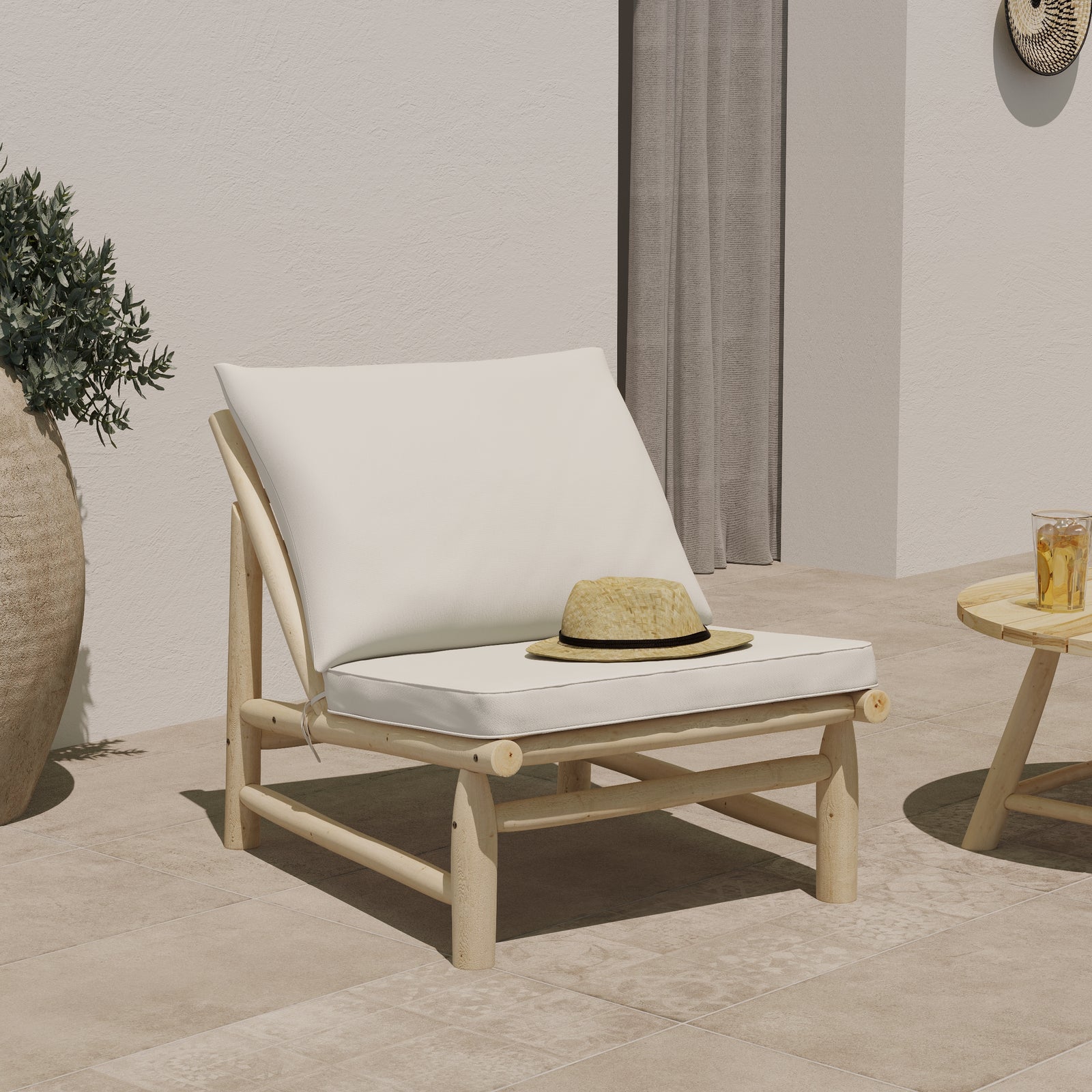 makam fauteuil de jardin en teck tissu blanc focus
