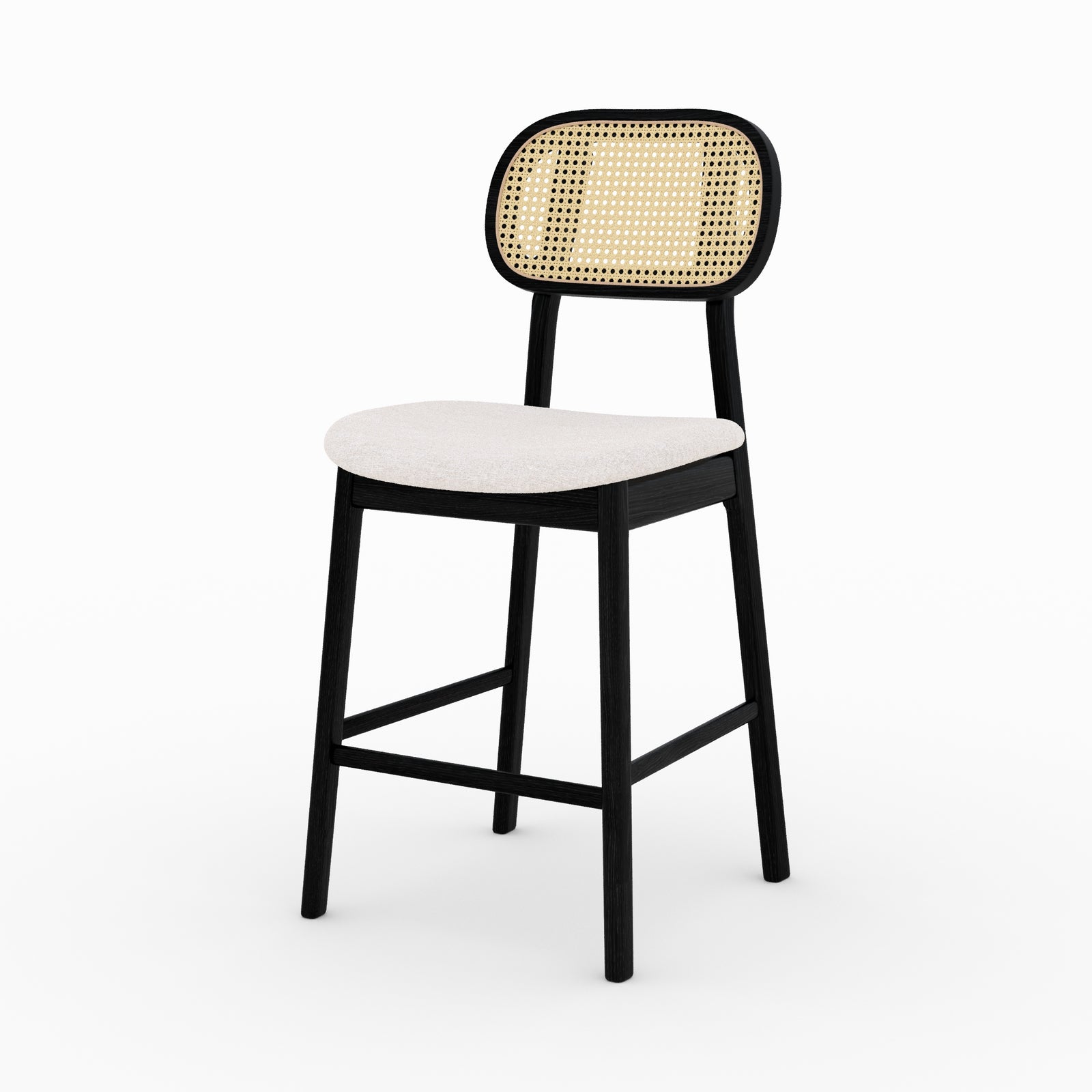 maria chaise de bar mi hauteur tissu beige et bois noir 64