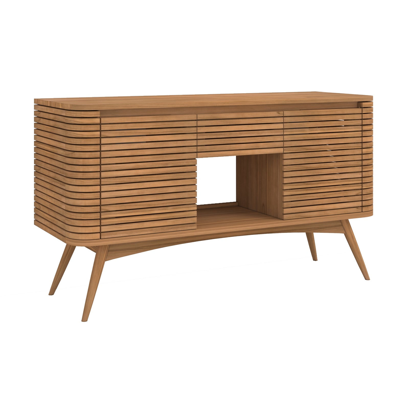 meuble de salle de bain auguste en bois de teck avec une niche 140 cm fond blanc